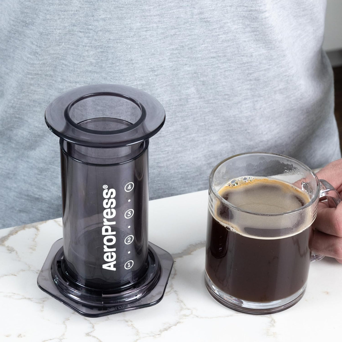 AeroPress Clear Black Coffee Press – 3 In 1 Brew Method Combines French Press, Espresso, Full Bodied Coffee Without Grit or Bitterness, Small Portable Coffee Maker for Camping & Travel, Black