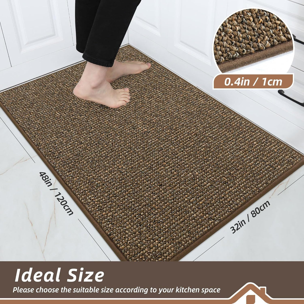 BEQHAUSE Kitchen Rugs 32"x48", Non-Slip Kitchen Mats for Floor, Super Absorbent and Stain Resistant Kitchen Rugs, Machine Washable Rugs for Kitchen, Hallway, Laundry & Sink, Brown