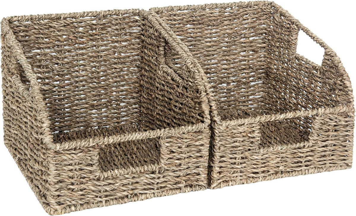 StorageWorks Wicker Baskets for Organizing, Pantry Organizers and Storage, Seagrass Storage Basket for Pantry Shelves, Kitchen Counter, Natural, 2 Pack