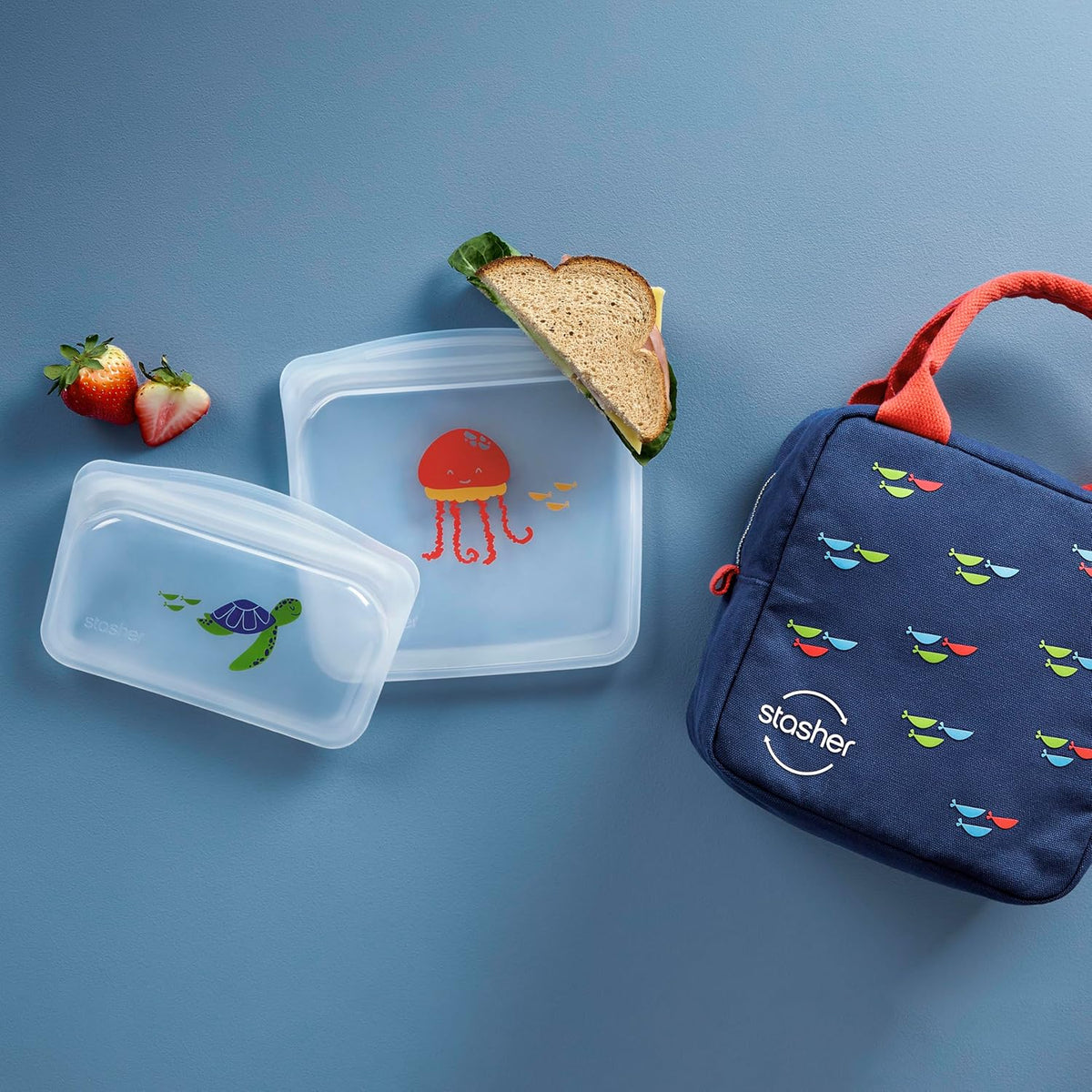 Stasher Premium Silicone Reusable Food Storage Bags & Lunch Bag, 3-Pack, Multi-Use Lunch Bag, Travel Containers, BPA Free, Leak-free, Dishwasher Safe, Eco-friendly