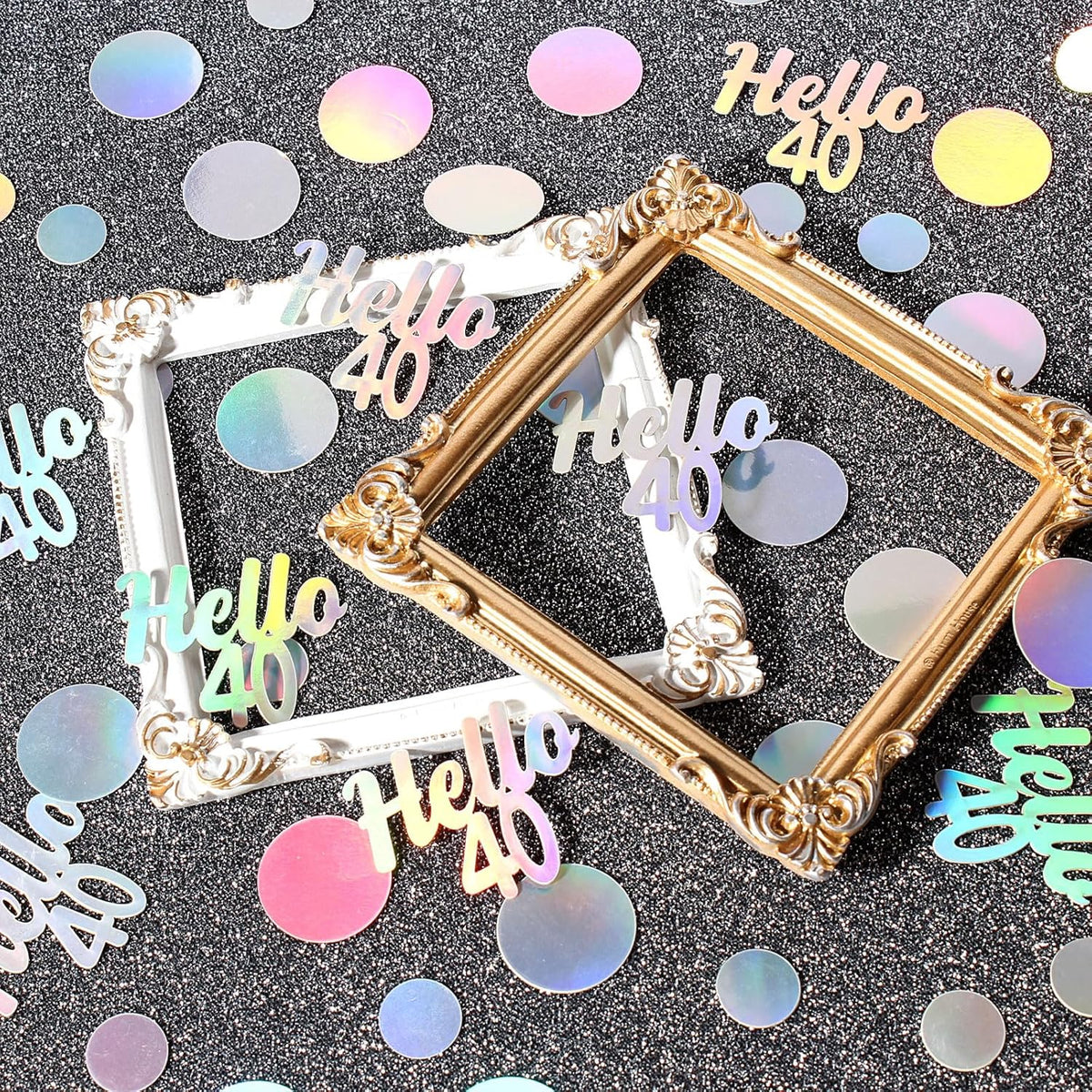 40th Birthday Confetti for Table Iridescent Birthday Party Decorations for Her Circle Dots Hello 40 Women Forty Years Old Birthday Table Scatters Decor Anniversary Party Supplies 300PC