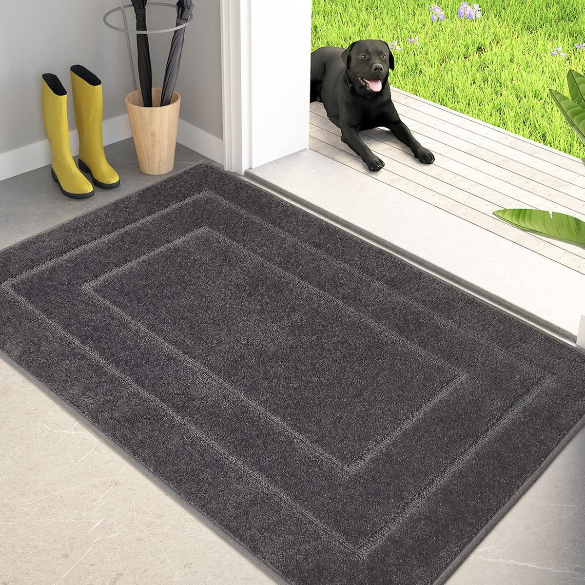 PURRUGS Dirt Trapping Door Mat 32" x 47", Non-Slip/Skid Machine Washable Entryway Rug, Dog Doormat, Super Absorbent Welcome Mat for Muddy Wet Shoes and Paws, Grey