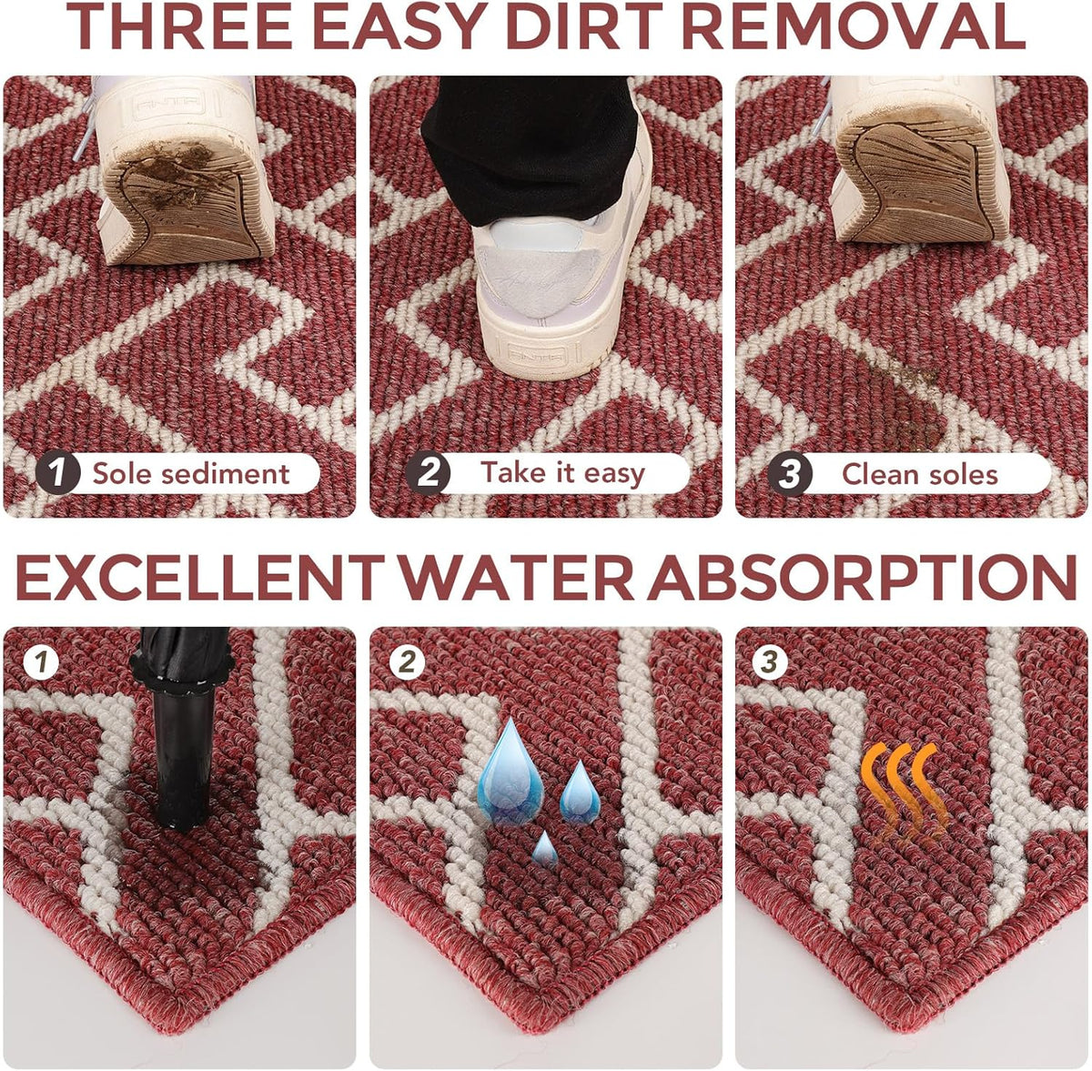 hicorfe Kitchen Rugs and Mats,Kitchen Mats for Floor,47"x71" Non Slip Runner Rug,Absorbent Resist Dirt Comfort Standing Mat Machine Washable for Entryway,Hallway,Front of Sink(Red)