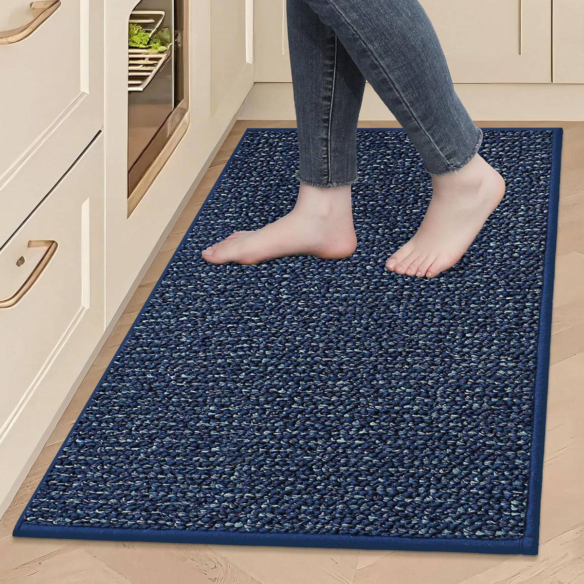 BEQHAUSE Kitchen Rugs 24"x36", Non-Slip Kitchen Mats for Floor, Super Absorbent and Stain Resistant Kitchen Rugs, Machine Washable Rugs for Kitchen, Hallway, Laundry & Sink, Blue