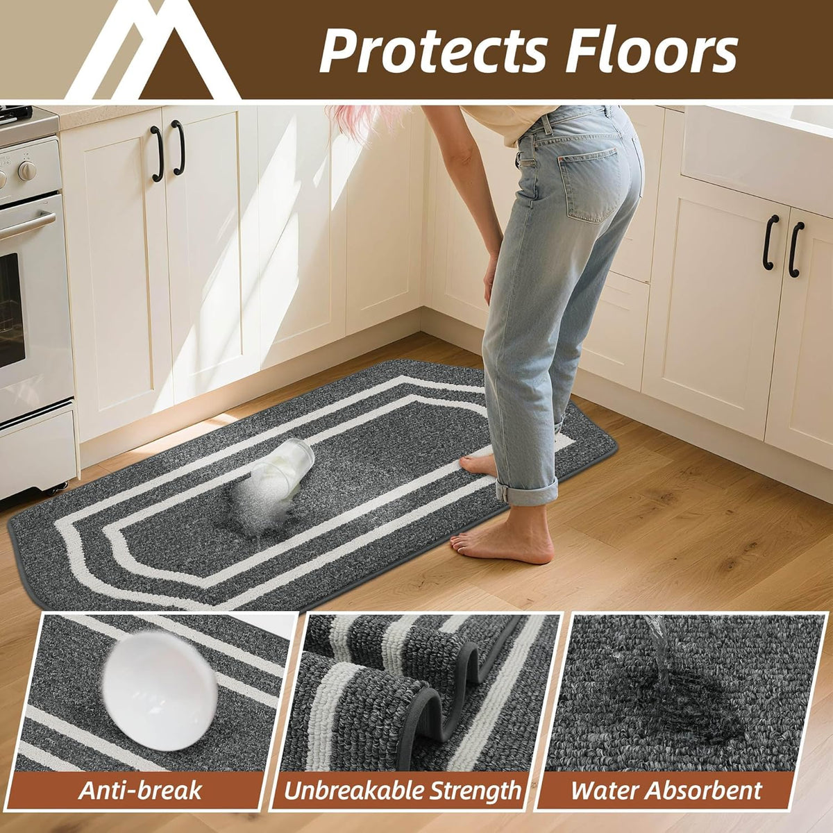 COSY HOMEER Long Kitchen Floor Mats for in Front of Sink Super Absorbent Kitchen Rugs and Mats 24"x59" Non-Skid Kitchen Mat Standing Mat Washable,Polypropylene,Dark Grey,Frame