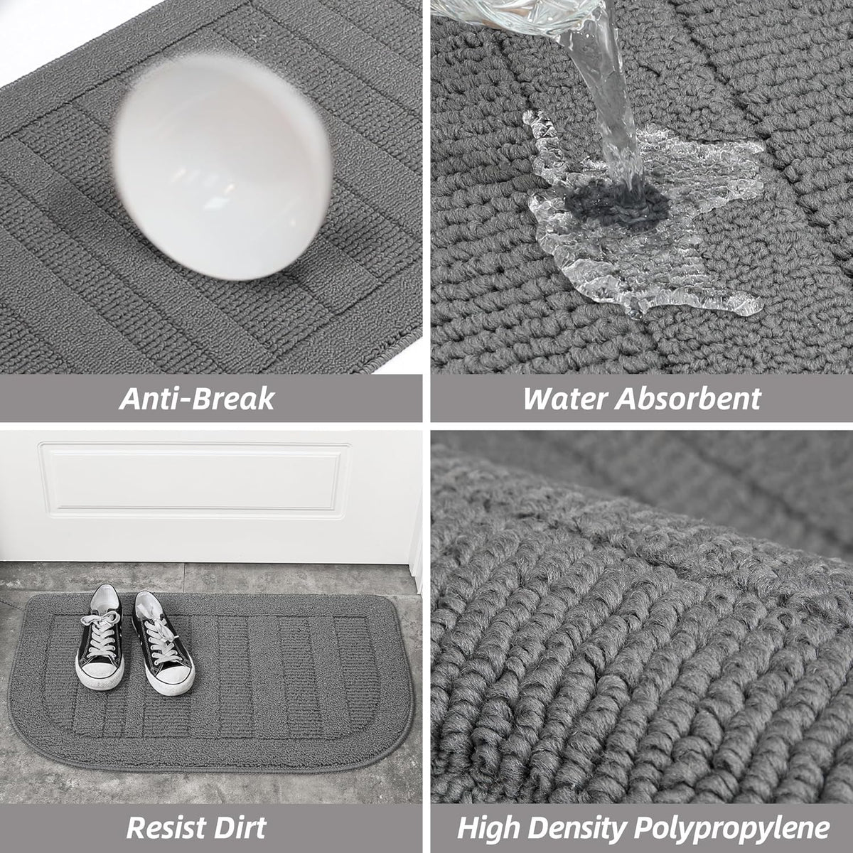BEQHAUSE 30x18 Inch Kitchen Rug Mat Durable Kitchen Rugs Non-Slip Washable Absorbent Kitchen Mats for Floor Dirt-Resistant Semicircular Kitchen Mat (Grey)