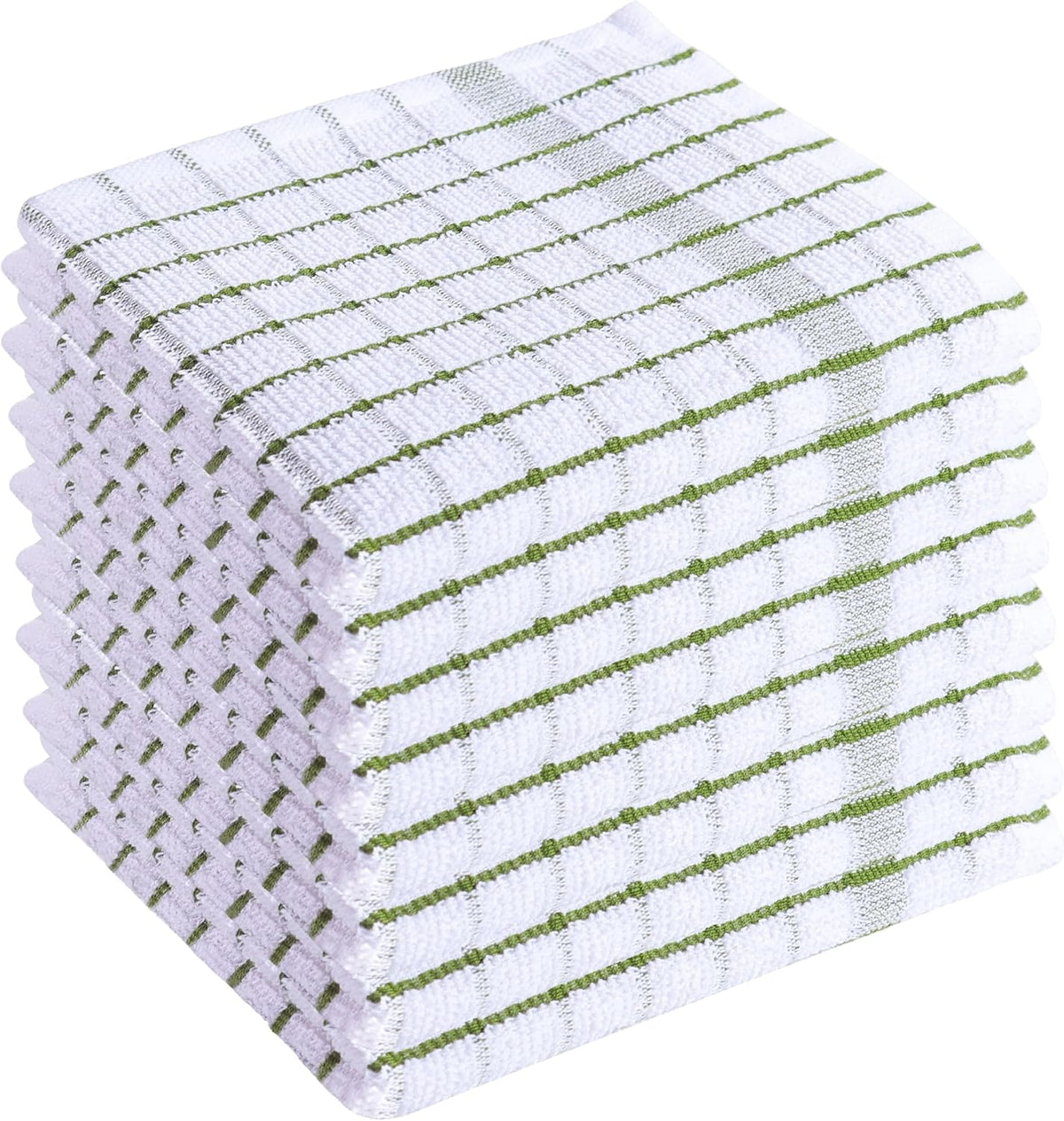 AMOUR INFINI Kitchen Dish Cloths Set of 8 - Ultra Soft, Highly Absorbent, Quick-Drying Terry Cotton Dishcloths 12"x12" Inch Wash & Cleaning Cloths for Kitchen & Dishwashing (Green)