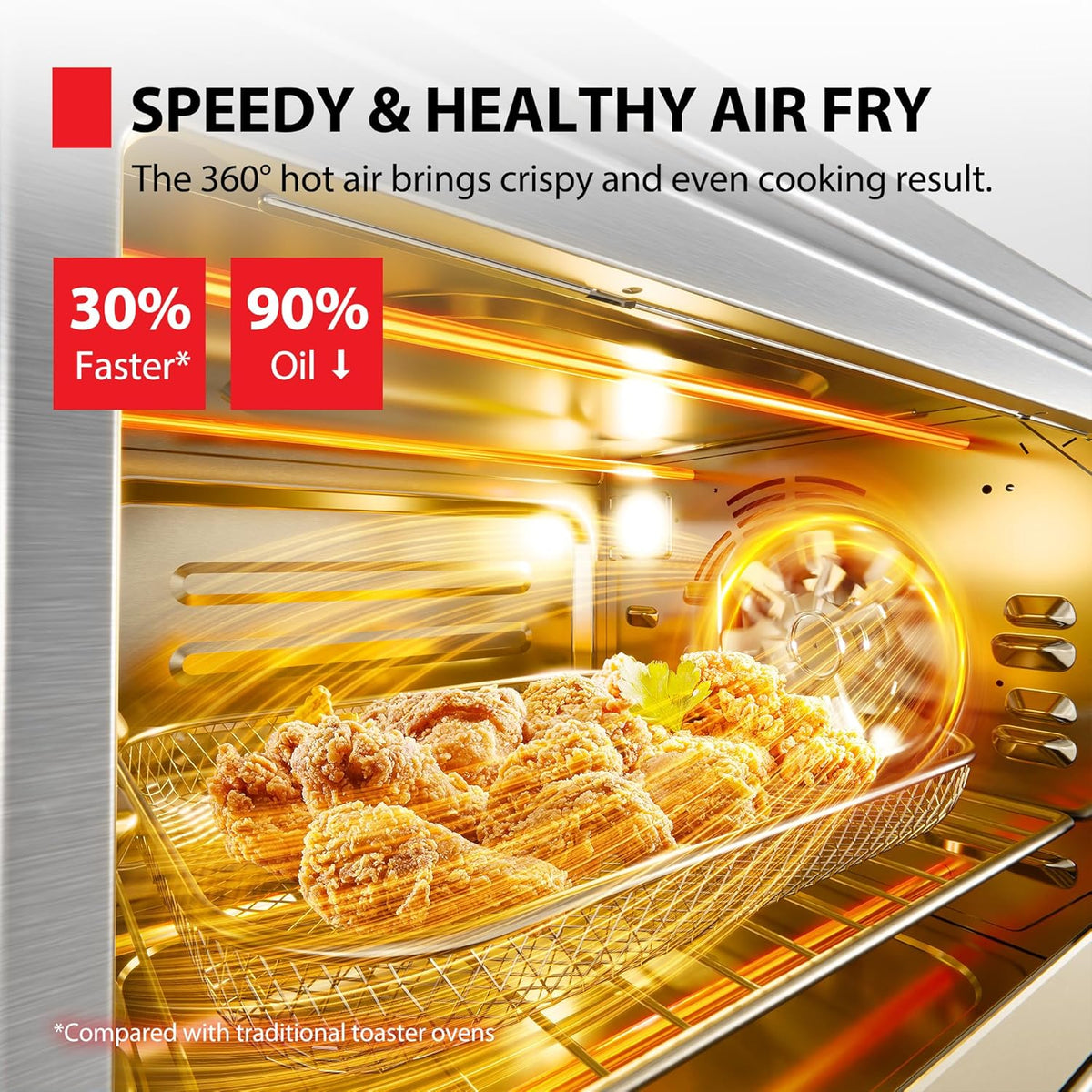 TOSHIBA ChefFry Air Fryer Toaster Oven Combo, 26.4 QT Large Capacity, 12-in-1 Countertop Toaster Oven, Stainless Steel