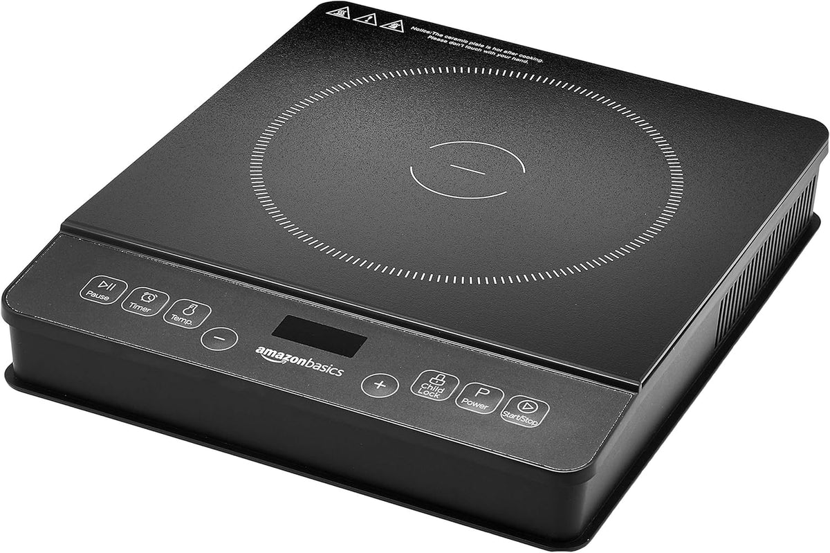 Amazon Basics 1800W Electric Portable Induction Cooktop, Induction Burner with Child Lock, Overheat Protection, Timer, 8 Power Settings, Up to 440°F, for Cookware with Diameter 5.7"-8.2", Black