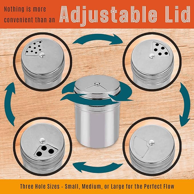CUSINIUM 12-pack 6oz Metal Seasoning Containers Set with Adjustable Lid -192 Labels + Marker - Spice Jars Organizers Bundle