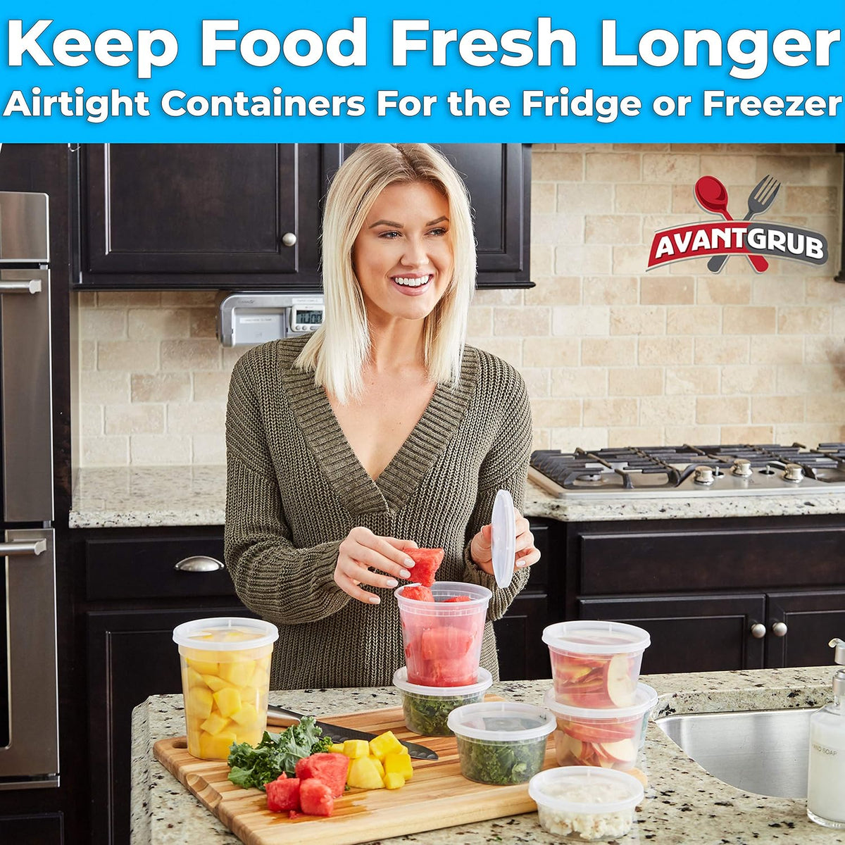 Deli Grade BPA-Free 12oz Plastic Containers with Lids, 24ct. Leakproof Microwavable Portion Container for To-Go Orders, Food Prep and Storage. Reusable Takeout Cups for Restaurant Cafe and Catering.