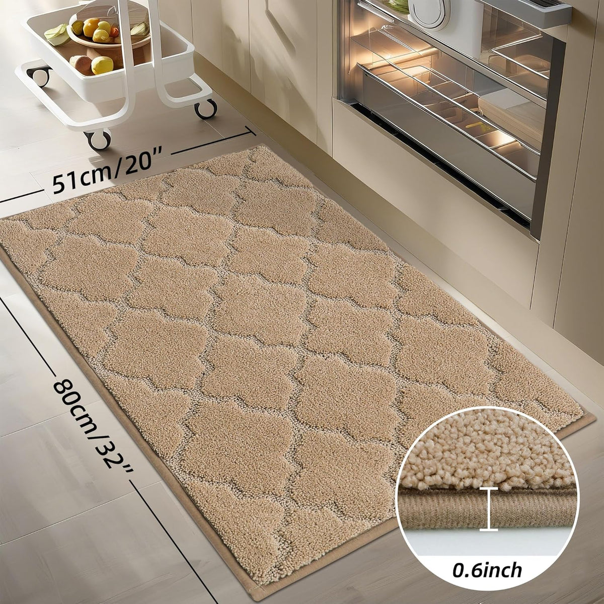 COSY HOMEER Kitchen Rugs Washable Non Slip Kitchen Mats for Floor Absorbent Kitchen Carpet 20" x 32" Soft Rugs for Kitchen,Sink Mat,Entrance,Area Rugs,Beige