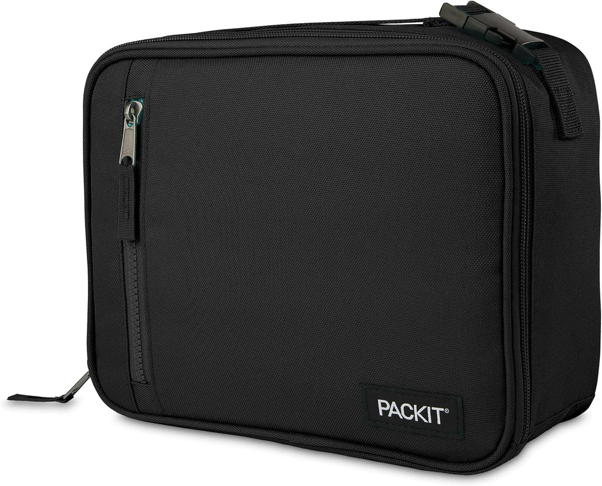 PackIt Freezable Classic Lunch Box, Black, Built with EcoFreeze® Technology, Collapsible, Reusable, Zip Closure With Zip Front Pocket and Buckle Handle, Designed for Fresh Lunches
