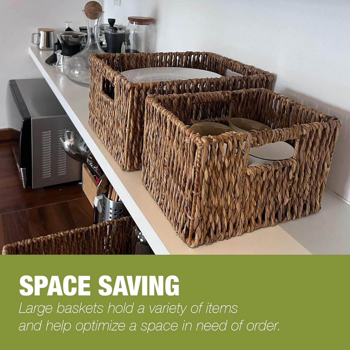 Wicker Basket Set – Stackable Storage Bins for Organizing Pantry & Kitchen – 1 Medium Basket + 1 Small Baskets with Handle – Wicker Storage Baskets for Shelves & More