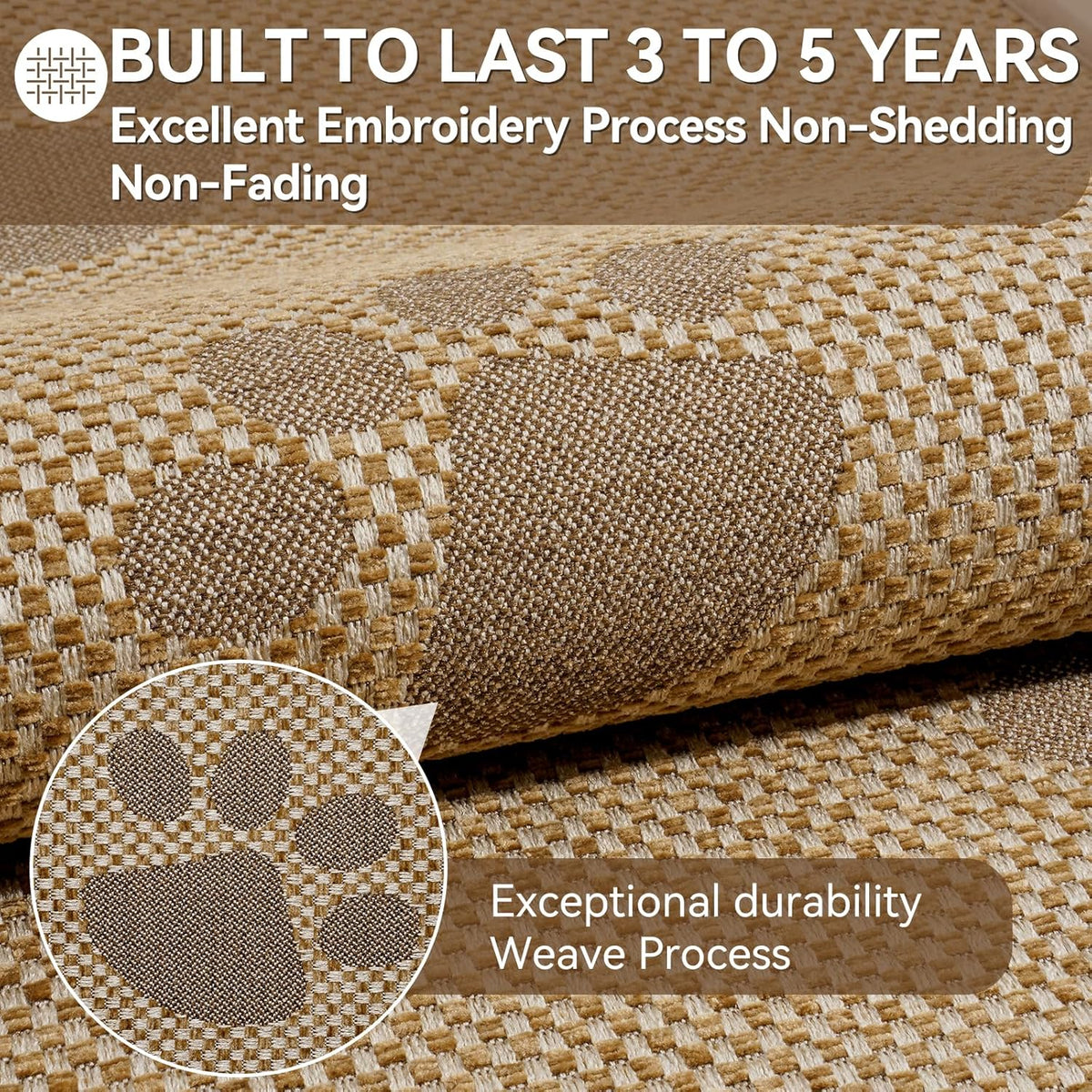 Kitchen Mats for Floor, Super Absorbent Kitchen Rugs Non Slip Washable, Rubber Backing Soft Woven Linen Embroidery Runner Rug, Standing Mat Kitchen Sink Mat, Easy to Clean, Brown 17x47