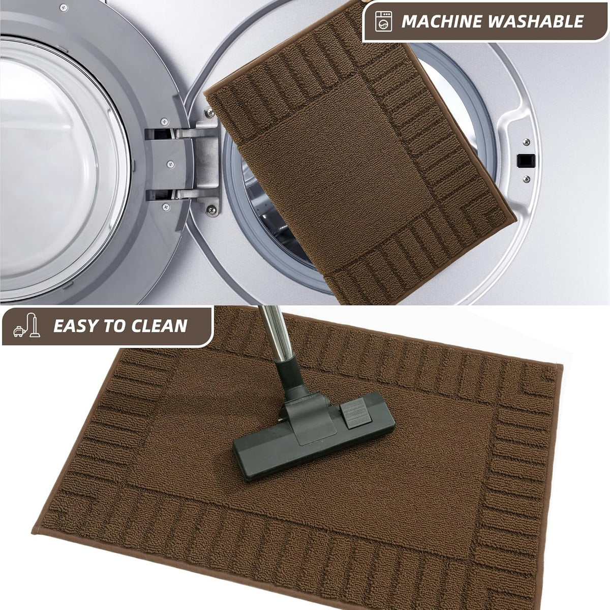 BEQHAUSE Kitchen-Rugs-Washable-Kitchen-Mats-for-Floor Non-Slip Kitchen Mats Set of 2 Absorbent Kitchen Runner Brown with TPR Backing 20x30inch/20x48inch