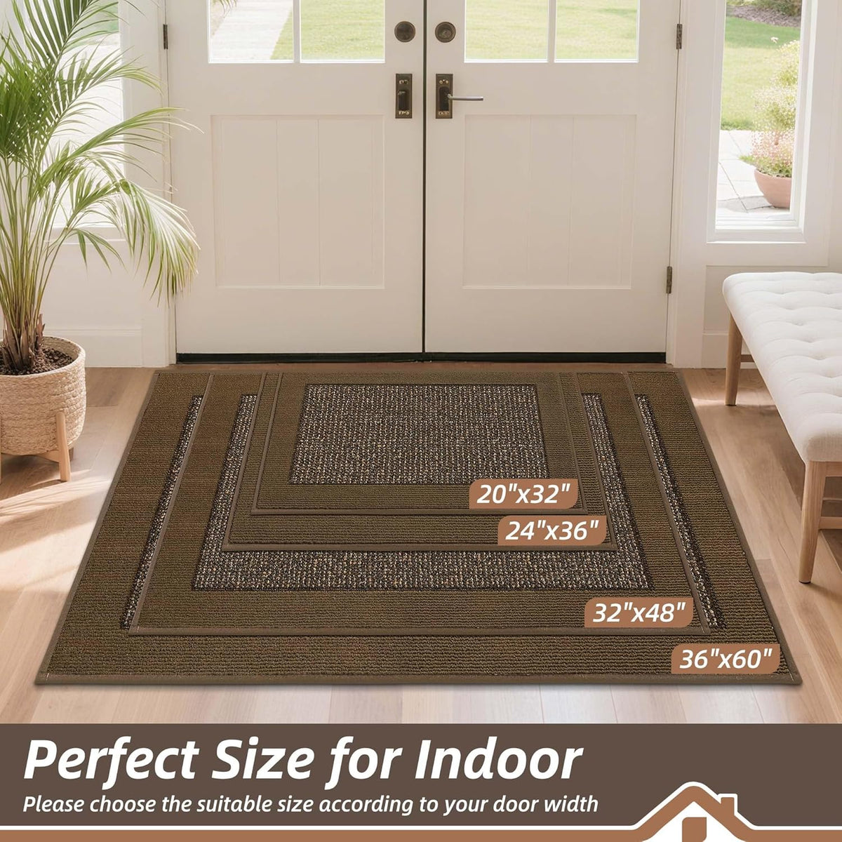 BEQHAUSE Indoor Door Mat 36" x 60", Dirt Trapper Door Mats Non-Slip Entryway Rugs Washable, Resist Dirt Absorbent Welcome Mat, Low Profile Floor Mats for Front Back Door and Entryway, Brown