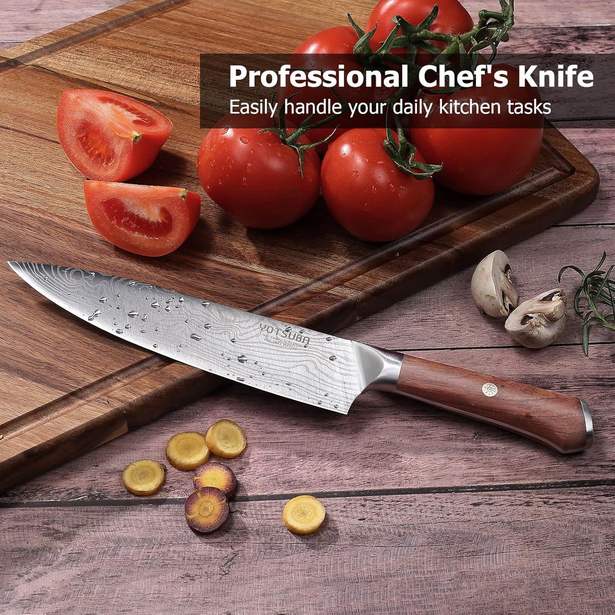 YOTSUBA Chef Knife-8 Inch Japanese Gyuto Kitchen Knife Chef’s Knife German High Carbon Stainless Steel Ergonomic Handle Essentials Sharp Gifts for Mom&Dad With Premium Gift Box