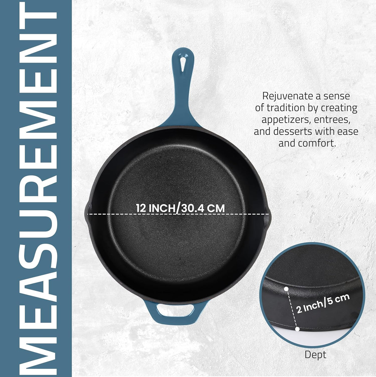 Utopia Kitchen Cast Iron Frying Pan 12 Inch, Cast Iron Chefs Pan, Pre Seasoned Skillet, Safe Grill Cookware for Indoor & Outdoor Use, Teal
