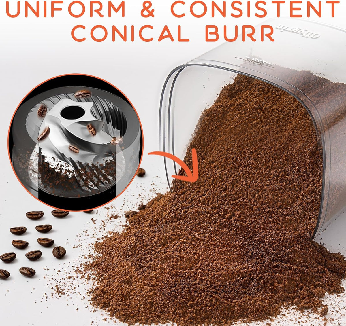 Coffee Grinder Electric, Conical Burr Coffee Bean Grinder with 30 Grind Settings