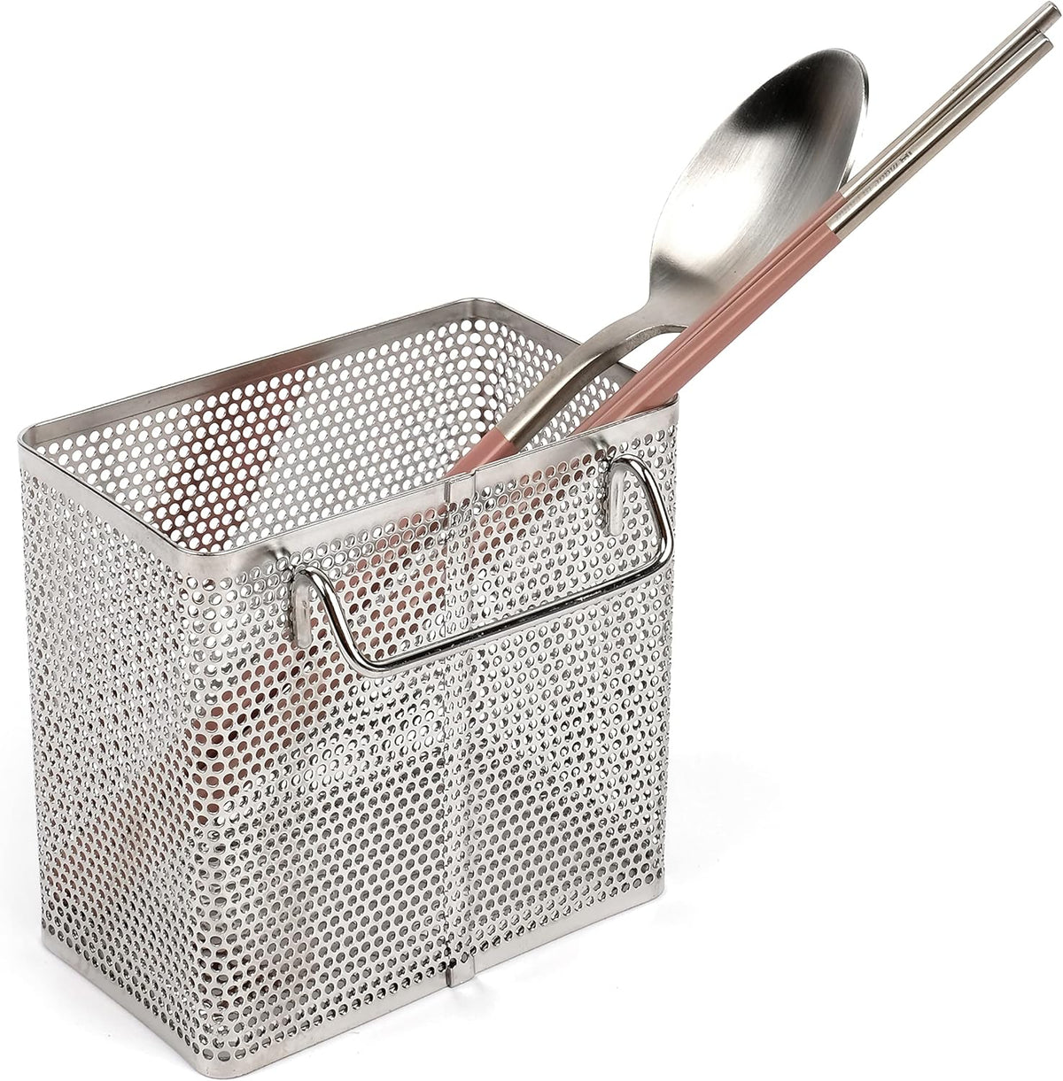 LENITH Kitchen Utensil Chopsticks Perforated Holder with Hooks - 304 Stainless Steel Storage for Organizer Dishwasher Safe (Small Rectangle)