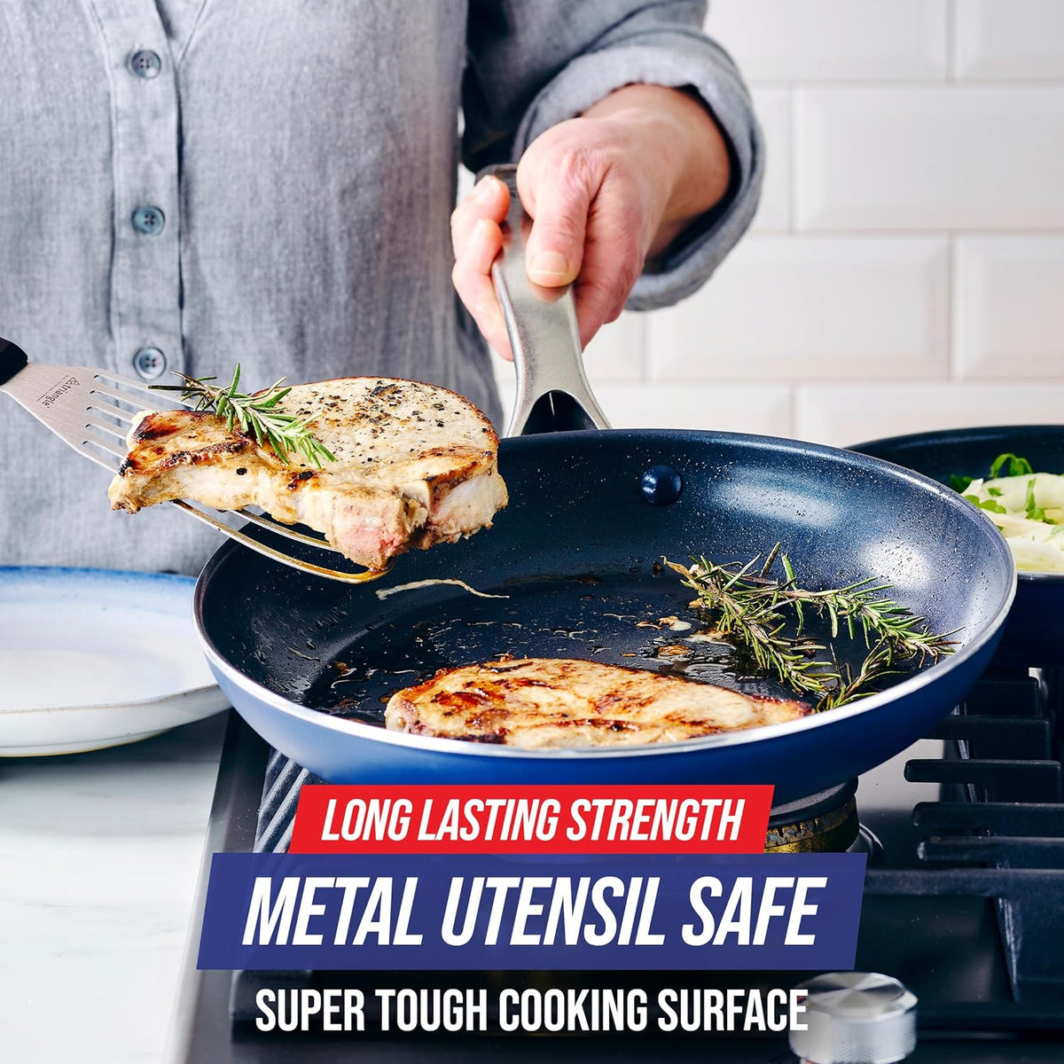 Blue Diamond 12" Nonstick Frying Pan Skillet, Diamond Infused PFAS & PTFE-Free Ceramic Pot, Dishwasher & Oven Safe, Stay Cool Handle, Durable Non Toxic Metal Utensil Safe, Egg & Omelet Pan, Blue