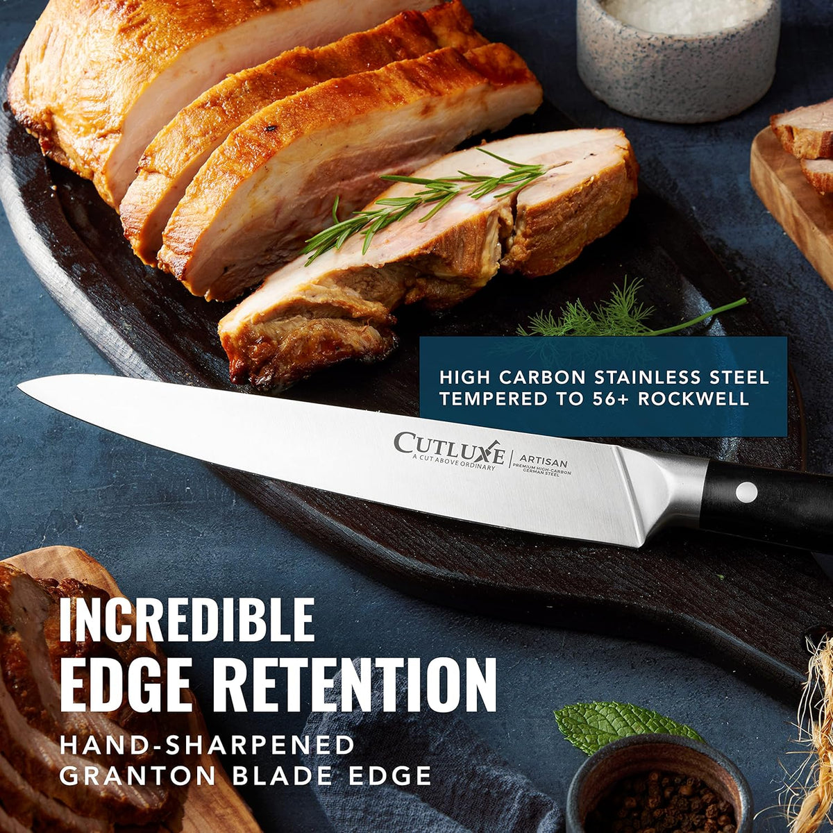 Cutluxe Turkey Carving Knife – 9" Carving Knife for Meat – Razor Sharp & Full Tang – High Carbon German Steel – Ergonomic Handle Design – Artisan Series