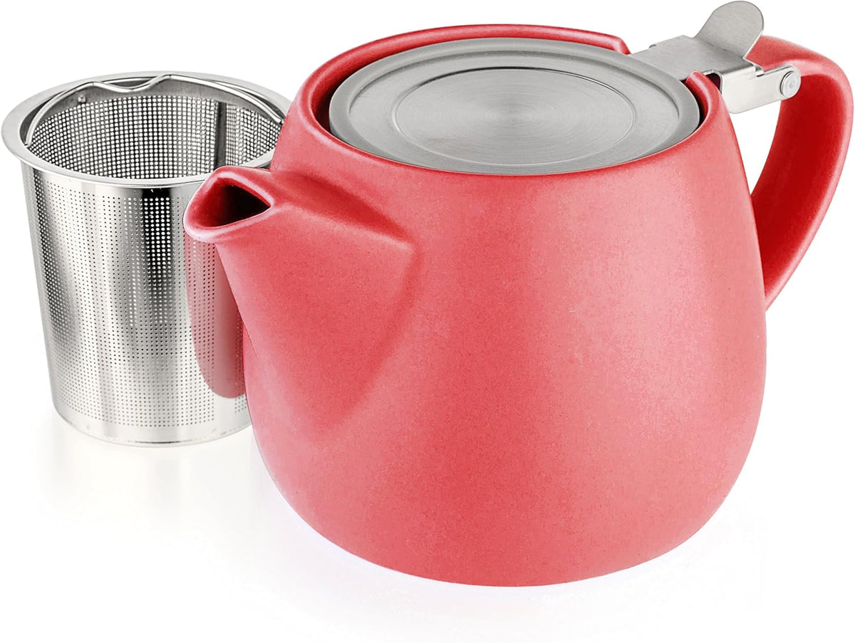 Tealyra - Pluto Porcelain Small Teapot Red - 18.2-ounce (1-2 cups) - Matte Finish - Stainless Steel Lid and Extra-Fine Infuser To Brew Loose Leaf Tea - 540ml