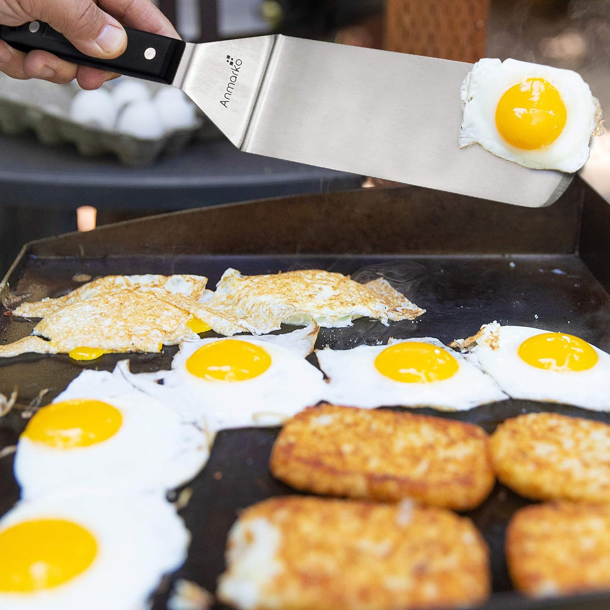 Anmarko Metal Spatula Stainless Steel Scraper - Professional Chef Griddle Spatulas Set of 3 - Heavy Duty Accessories Great for Cast Iron BBQ Flat Top Grill Skillet Pan - Commercial Grade