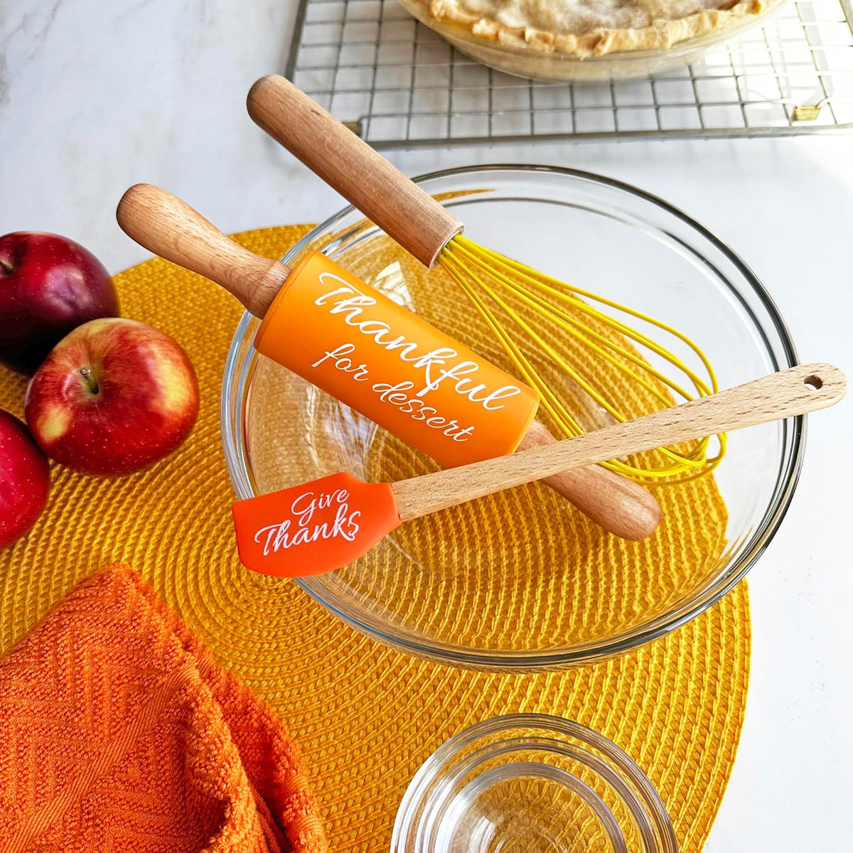 R&M Fall Holiday 3 Piece Mini Bake Set – Spatula, Whisk & Rolling Pin – Thanksgiving Baking Gift for Kids and Home Bakers