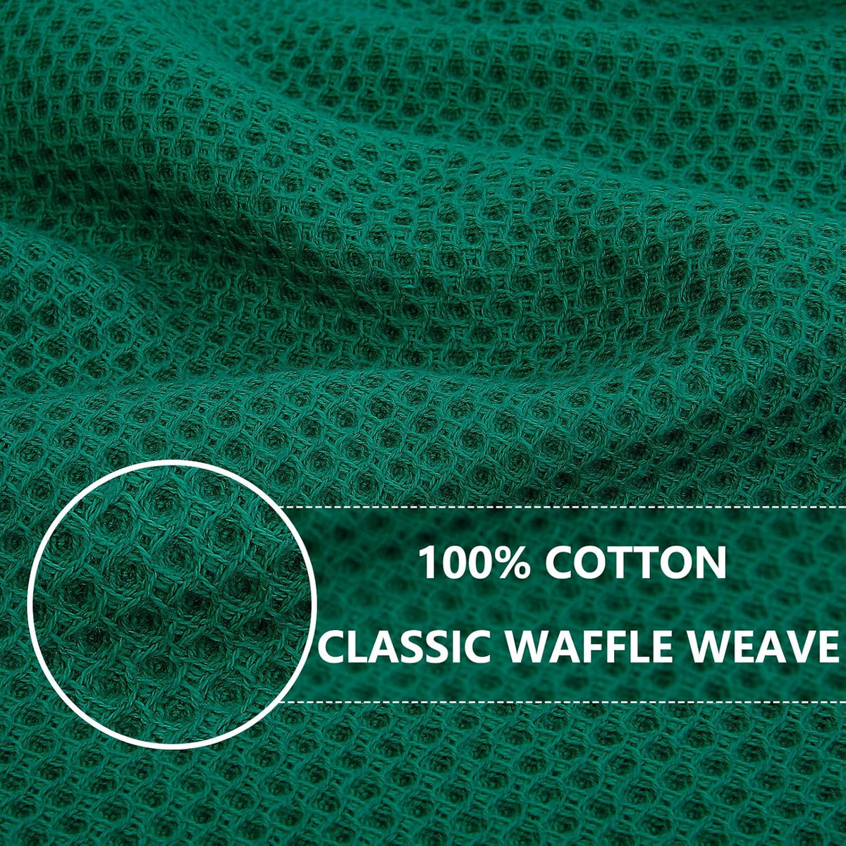 Homaxy 100% Cotton Waffle Weave Kitchen Dish Towels, Ultra Soft Absorbent Quick Drying Cleaning Towel, 13 x 28 Inches, 12-Pack, Dark Green