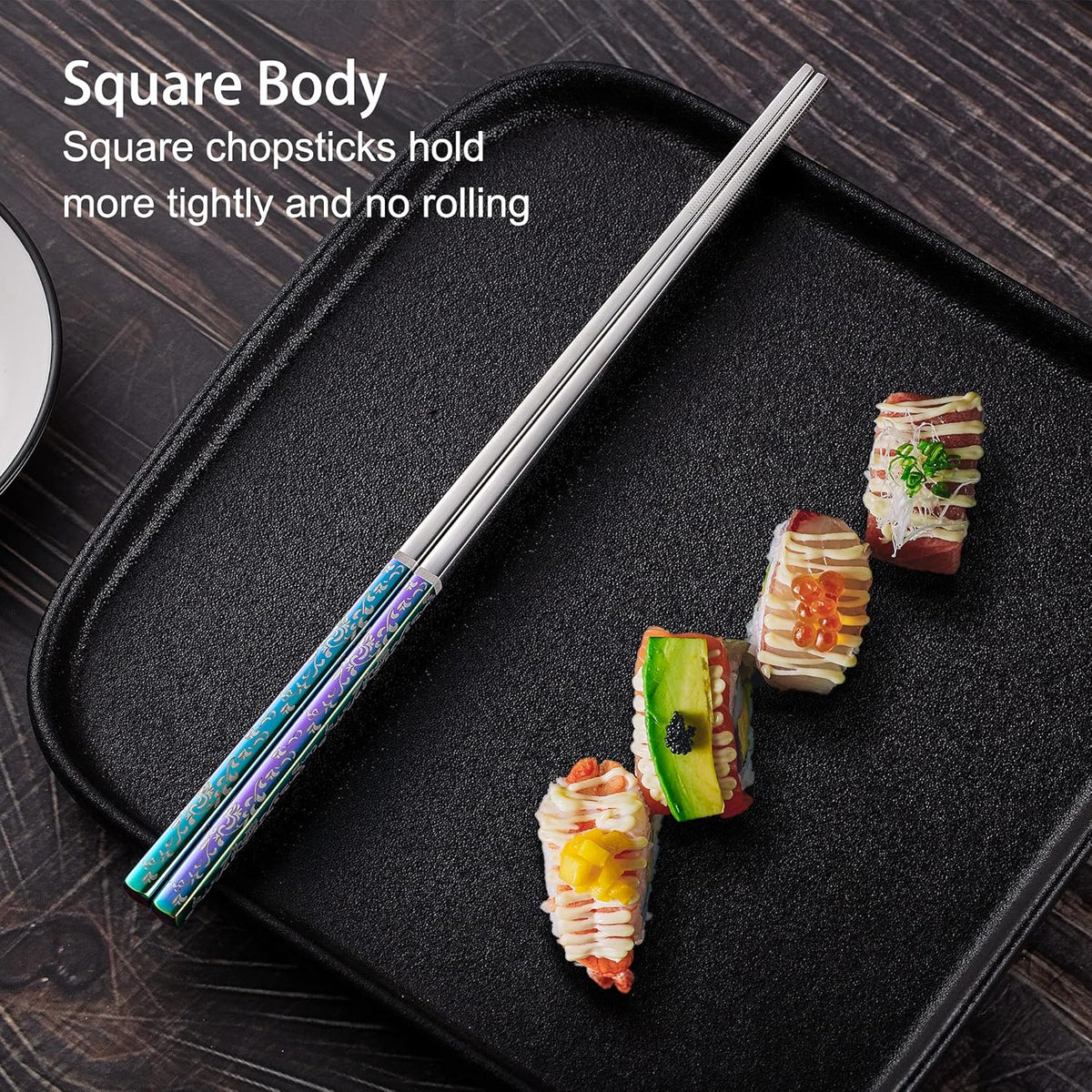 Metal Chopsticks, Reusable Dazzling Rainbow Stainless Steel, Titanium Plated, Non-slip, Dishwasher Safe, Eco-friendly, 2 Pairs Gift Set