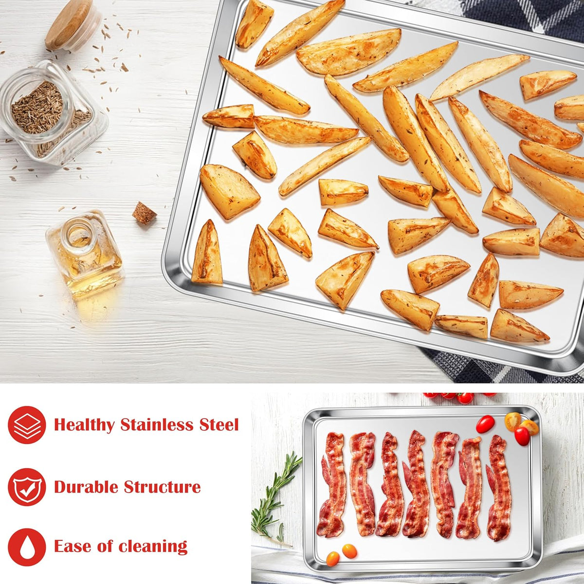 E-far Cookie Sheet for Baking, 18”x13” Stainless Steel Baking Sheet Pan for Oven, Large Non Toxic Metal Baking Tray for Cake Cookies, Healthy & Rust Free, Mirror Finish & Dishwasher Safe, 1 Pack