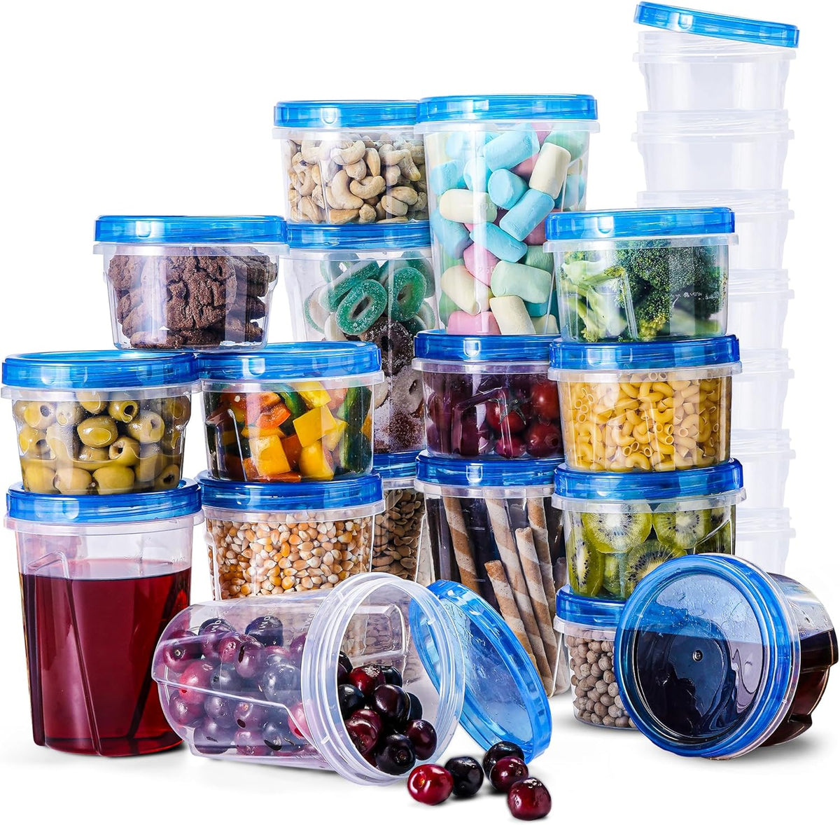 RFAQK 48 pcs Freezer Storage Containers with Lids-(32 & 16OZ) 24 Food Storage Containers with 24 Twist Top-Deli Container for Soup-Reusable Plastic Box for Lunch, Gym, Travel