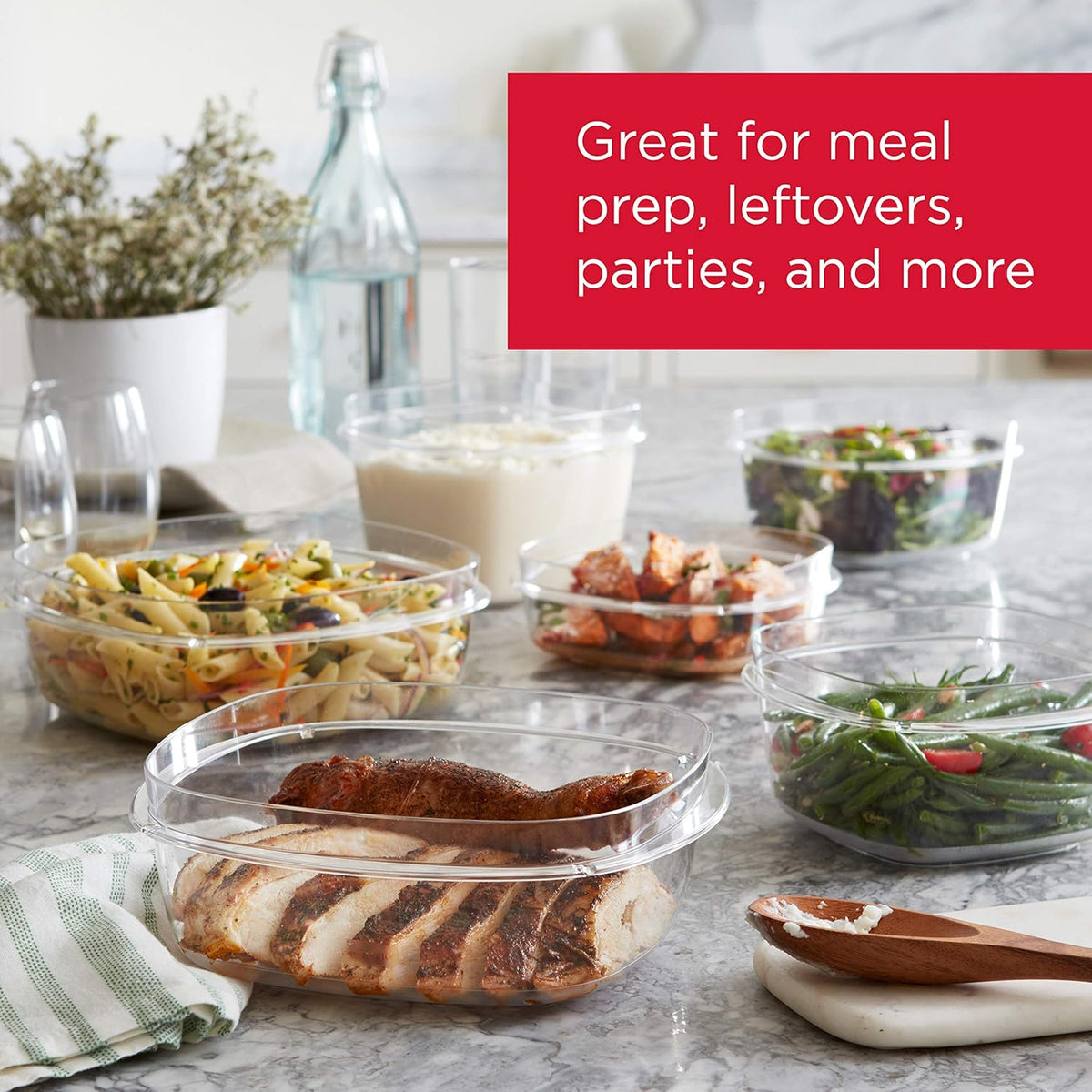 Rubbermaid 28-Piece Clear/Grey Food Storage Containers, Premium Snap Bases, and Various Size Lids, Perfect for Meal Prep, Leftovers, and Dishwasher Safe