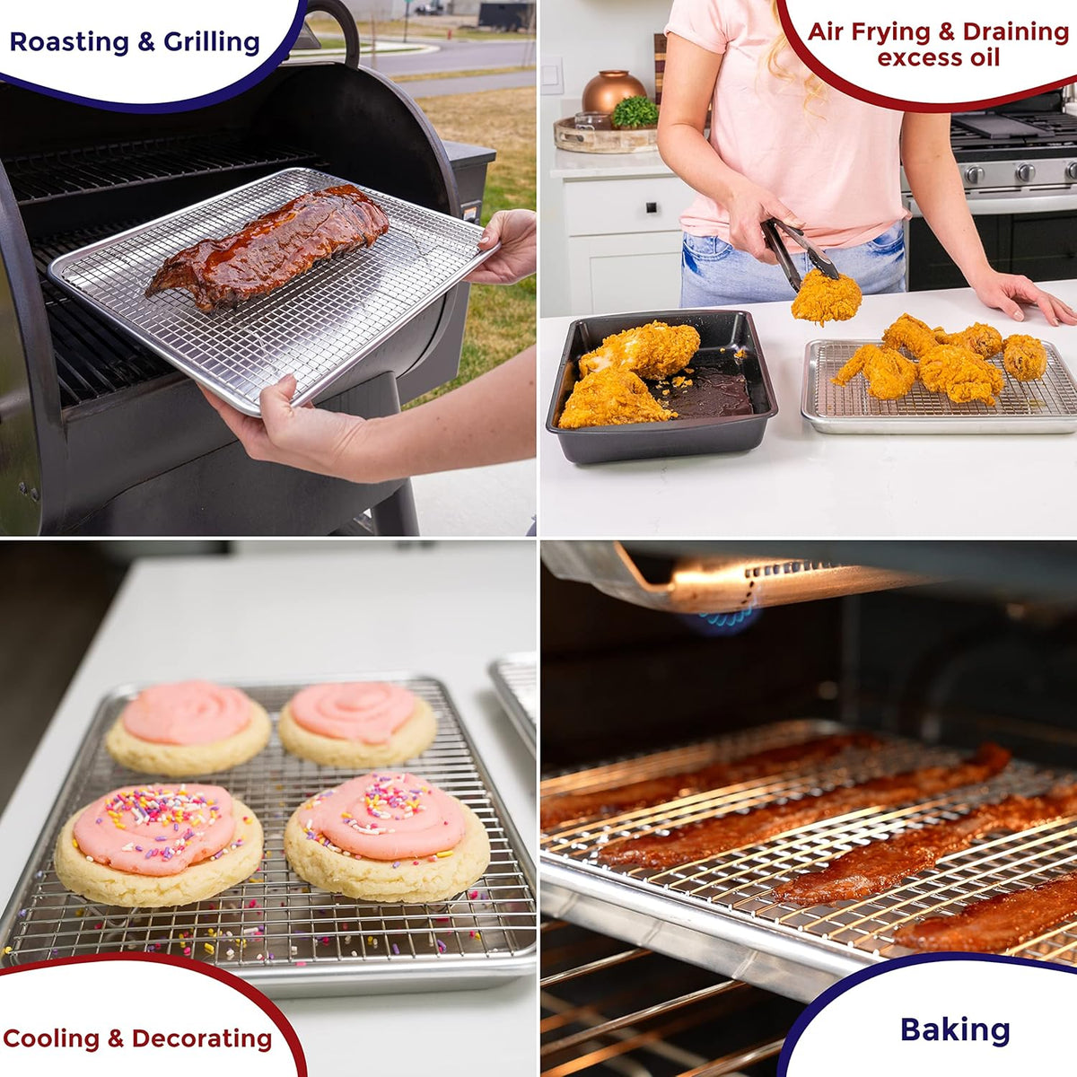 KITCHENATICS Aluminum Baking Pan Half Sheet with Grid: Baking Sheet with Wire Rack, 13 x 18 Baking Trays with Stainless Steel Wire Cooling Rack for Baking, Easy Clean, Commercial Quality, Heavy Duty