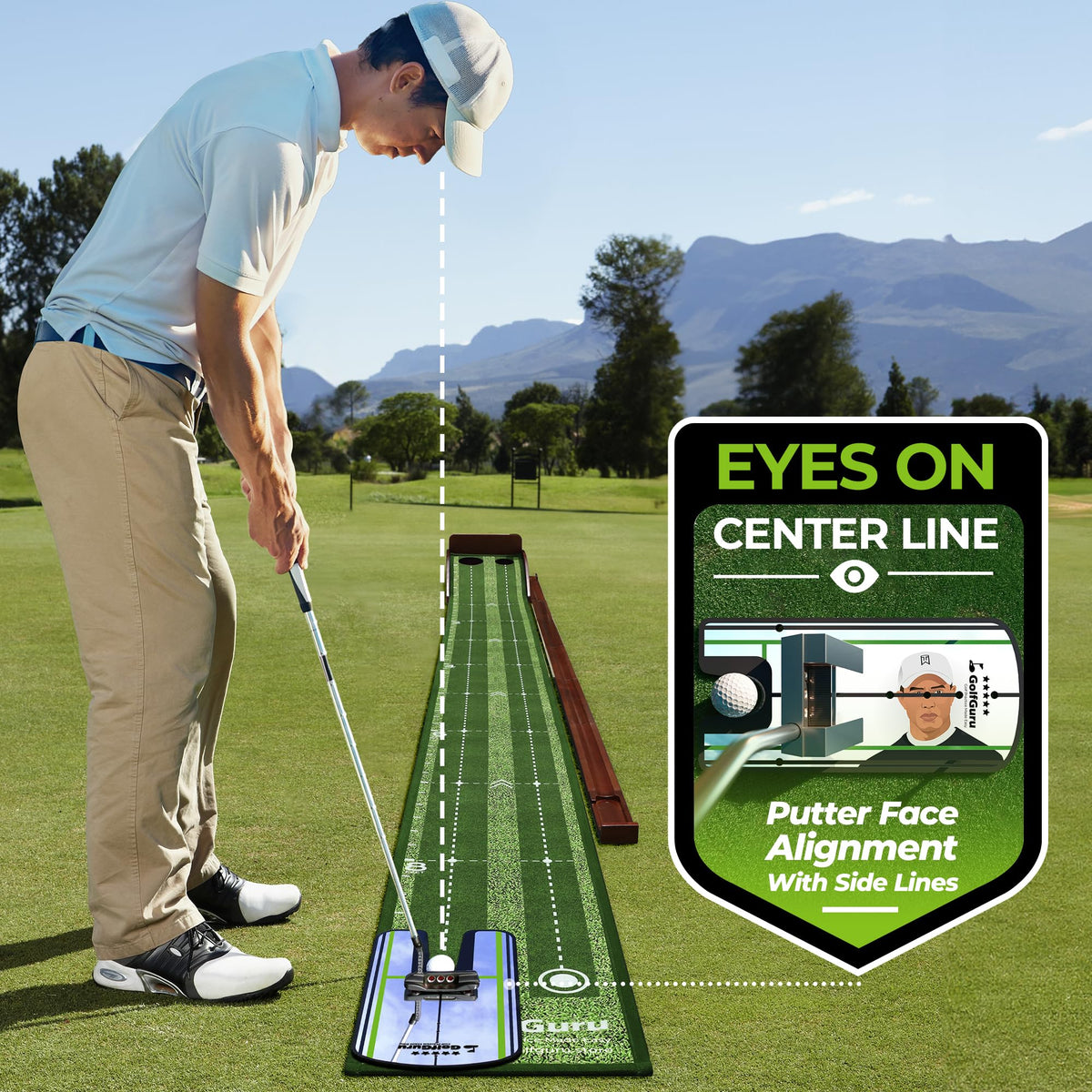 Golfguru 9.8FT Putting Green Mat, Automatic Ball Return Track & Mirror