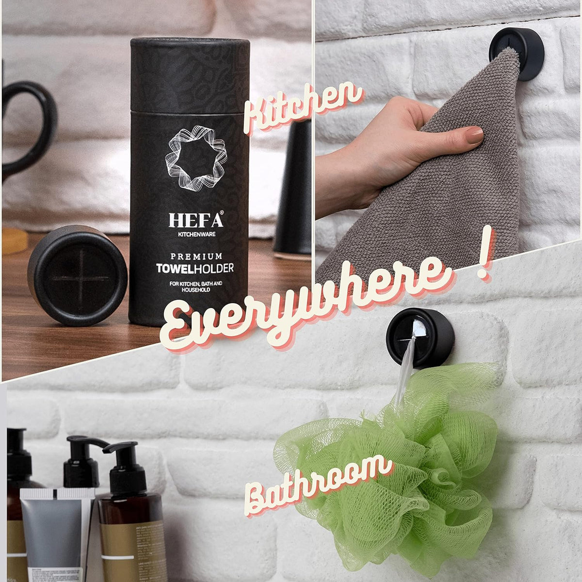 HEFA Towel Holder, Towel Hooks, Dish Towel Holder, Kitchen Organization, Bathroom Accesories, Kitchen Towel Hook, Kitchen Towel Holder, Christmas Gift, Kitchen Gadgets 4 Pack