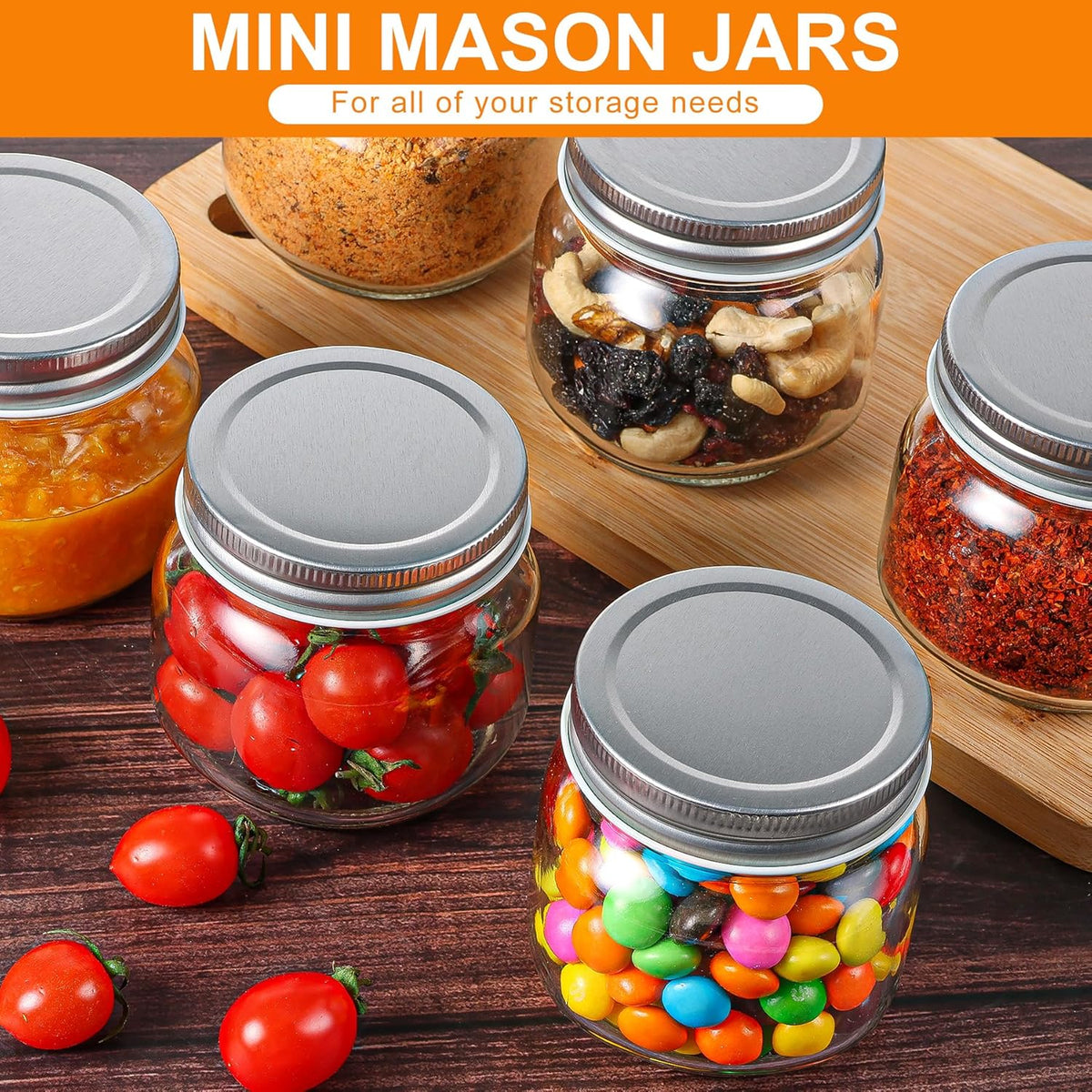 6 Pack Small Mason Jars with Labels, 8 oz Glass Jars with Airtight Lids, Half Pint Canning Jars for Jelly, Jam, Honey, Pickles, Spice, Overnight Oats, Food Storage, Candle & DIY Present