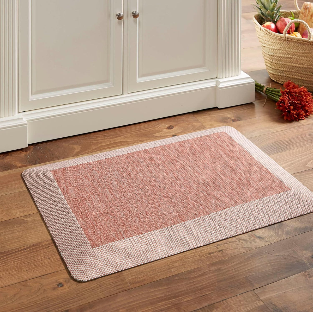 Martha Stewart Mira Modern Heathered Solid Anti-Fatigue Air-Infused Kitchen Mat, Spice Red, 19.6"x32"