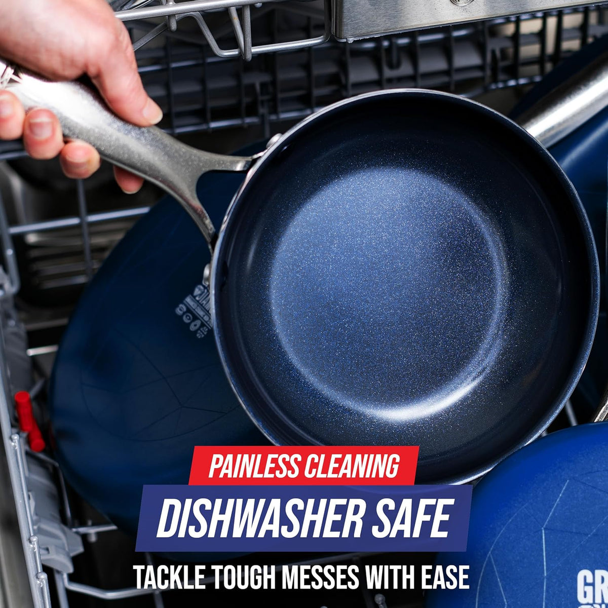 Blue Diamond Frying Pan 8” Skillet, Diamond Infused Healthy Ceramic Nonstick, PFAS and PFOA-Free, Dishwasher and Oven Safe, Even Heating, Metal Utensil Safe, Warp Control Base, Blue (Pack of 4)