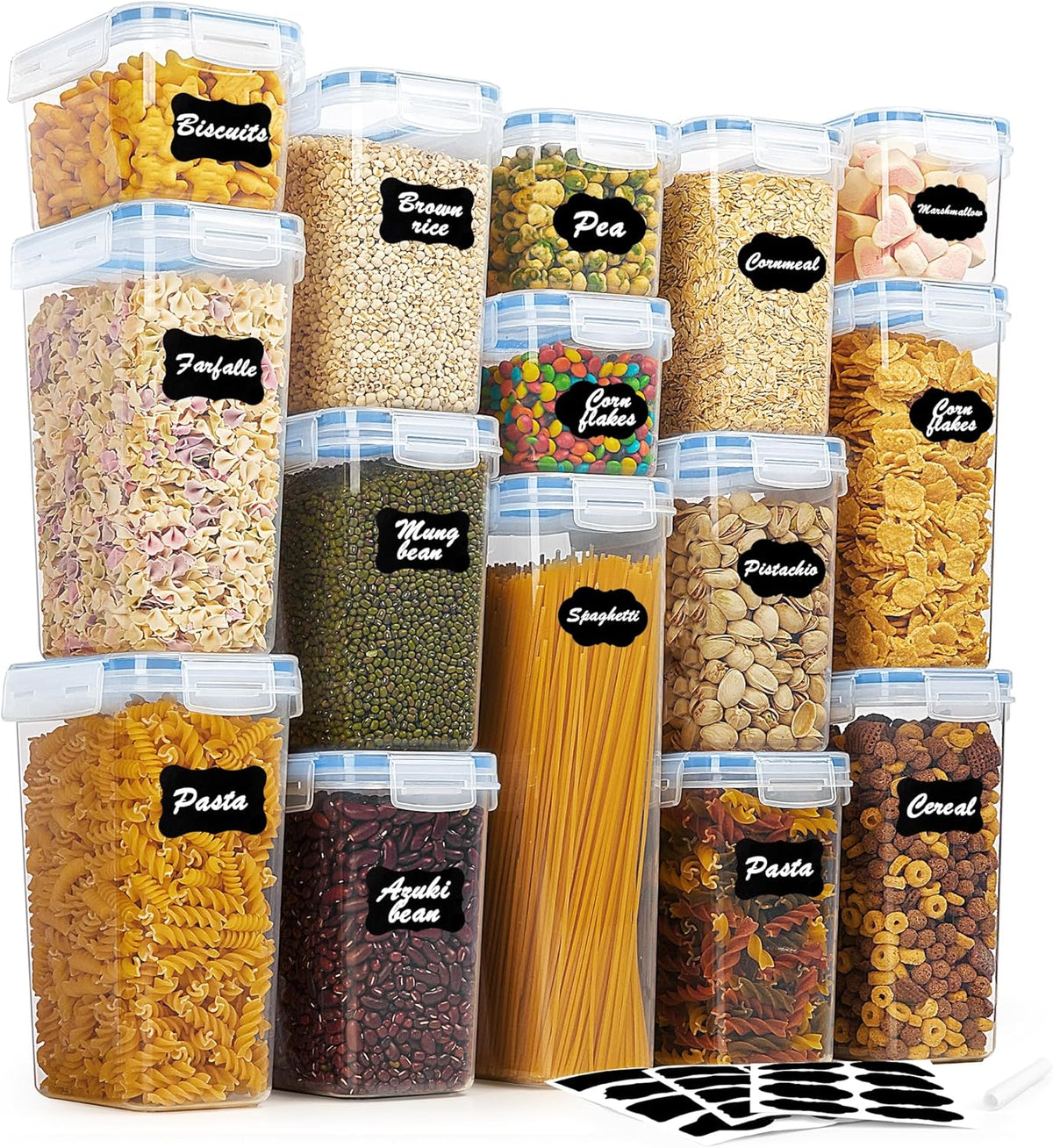 Vtopmart Airtight Food Storage Containers Set with Lids, 15pcs BPA Free Plastic Dry Food Canisters for Kitchen Pantry Organization and Storage, Dishwasher safe,Include 24 Labels, Blue