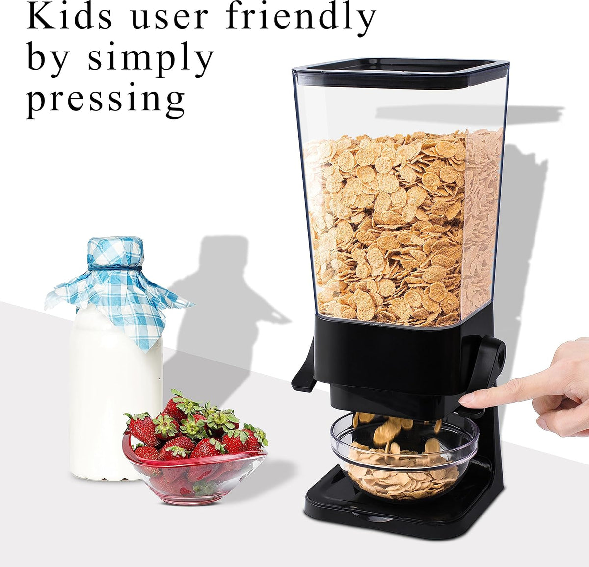 Cereal Dispenser Countertop, 5L Kitchen Organization Cereal Containers Storage, Desktop Candy Dispenser Plastic Cereal Dispenser, Snack Containers Can Hold Granola, Dry Food, nut, Grain (Black, 2Pc)