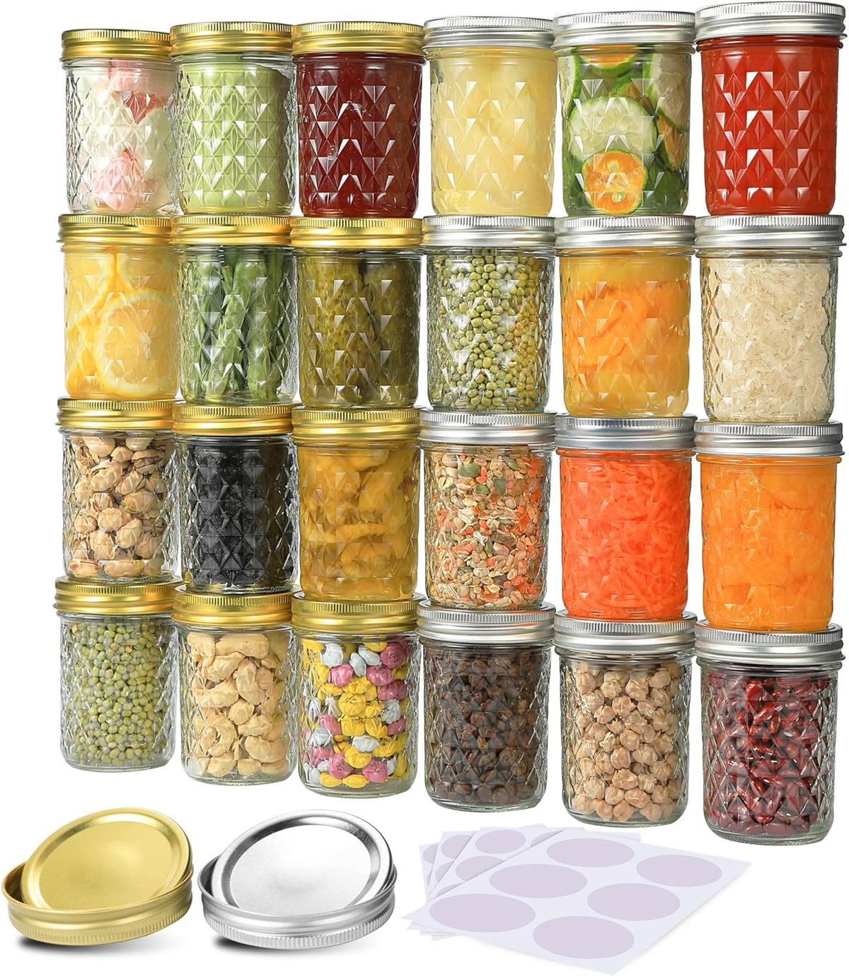 Mason Jars 8 oz, 24 Pack Canning Jars 8 oz Half Pint Glass jars with Regular Lids and Bands, Small Mason Jars with Lids Ideal for Jelly Jam Honey Wedding Favors Shower Favors Food