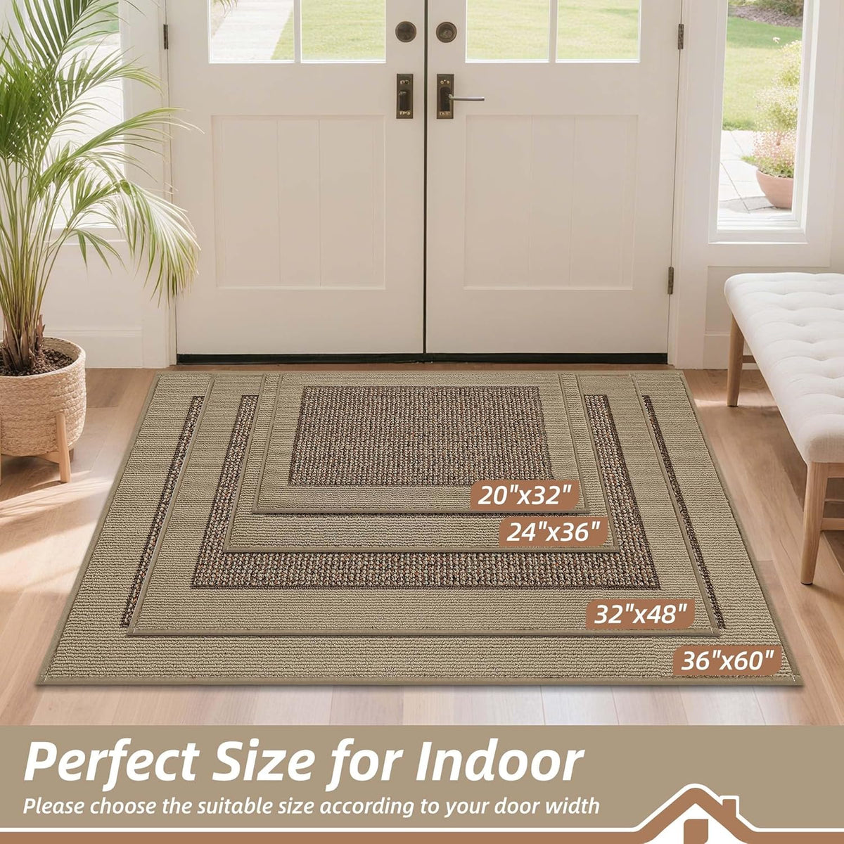 BEQHAUSE Indoor Door Mat 20" x 32", Dirt Trapper Door Mats Non-Slip Entryway Rugs Washable, Resist Dirt Absorbent Welcome Mat, Low Profile Floor Mats for Front Back Door and Entryway, Taupe