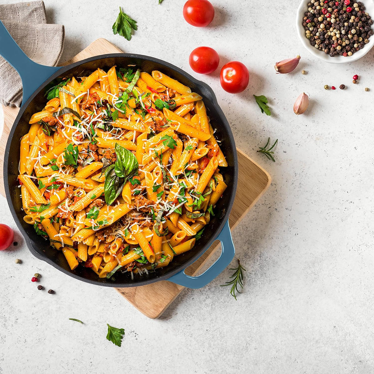 Utopia Kitchen Cast Iron Frying Pan 12 Inch, Cast Iron Chefs Pan, Pre Seasoned Skillet, Safe Grill Cookware for Indoor & Outdoor Use, Teal