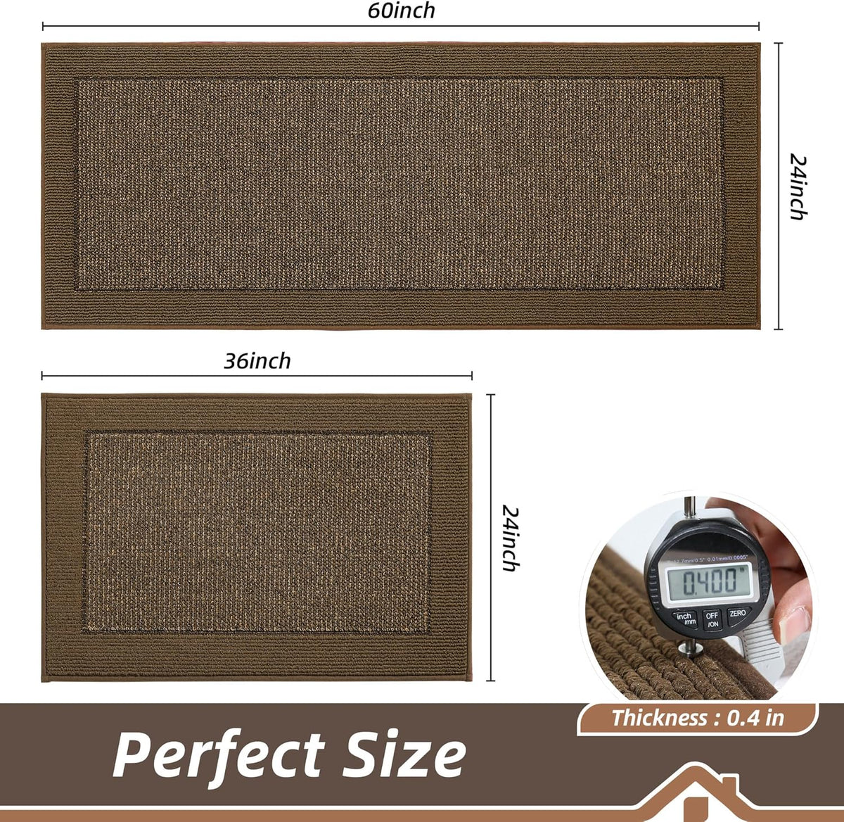 BEQHAUSE Kitchen Rugs and Mats Set of 2 Non-Slip Kitchen Mats for Floor, Absorbent and Stain Resistant Kitchen Runner, Machine Washable Rugs for Kitchen, Laundry & Sink, 24"x36"+24"x60", Brown