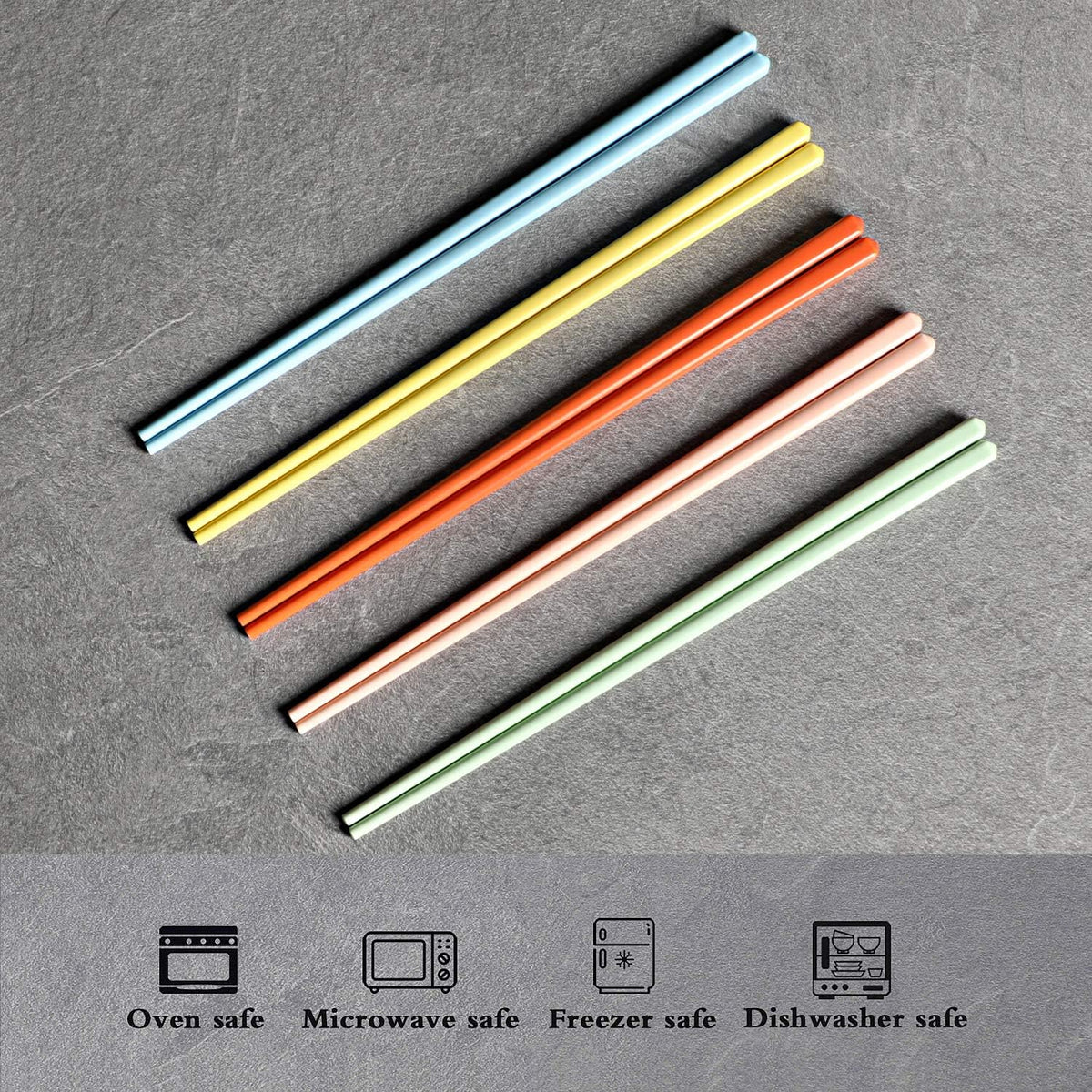 LEETOYI Ceramic Chopsticks Set of 5, Porcelain Chinese Chopsticks Easy To Clean, 9.6-Inch (MixColour)