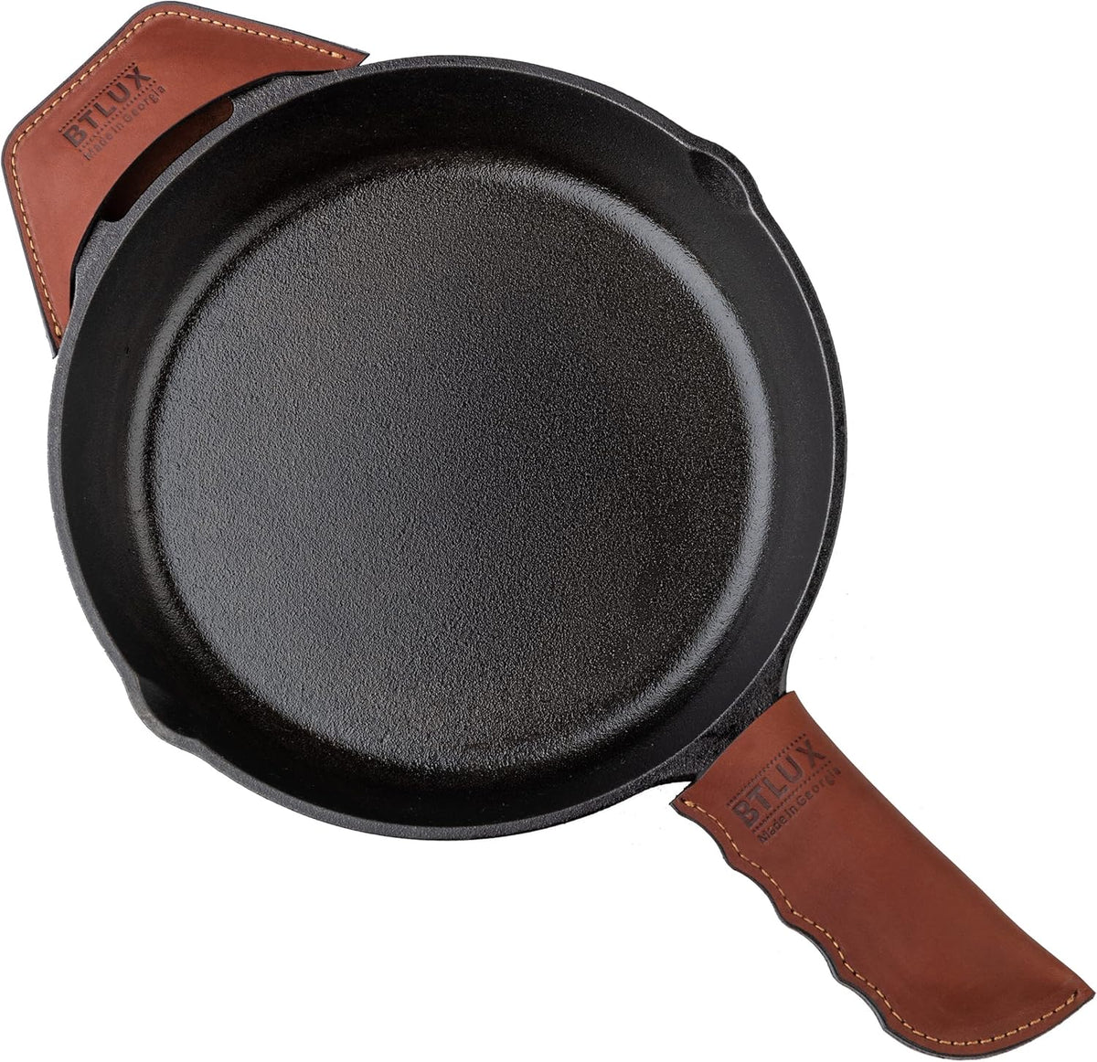 Proudly Made in Georgia from Full Grain Leather - Leather Cast Iron Handle Cover, Set of 2 - Heat Resistant Cast Iron Handle Sleeve for Skillets - Pot Holder for Hot Frying Pans, Pots