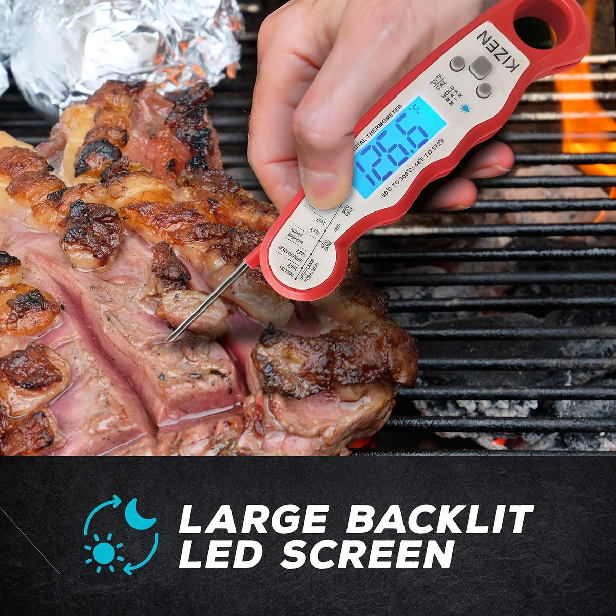 KIZEN Instant Read Meat Thermometer Digital - Food Thermometer for Cooking, Grill, Oven, BBQ - Probe Thermometer for Kitchen